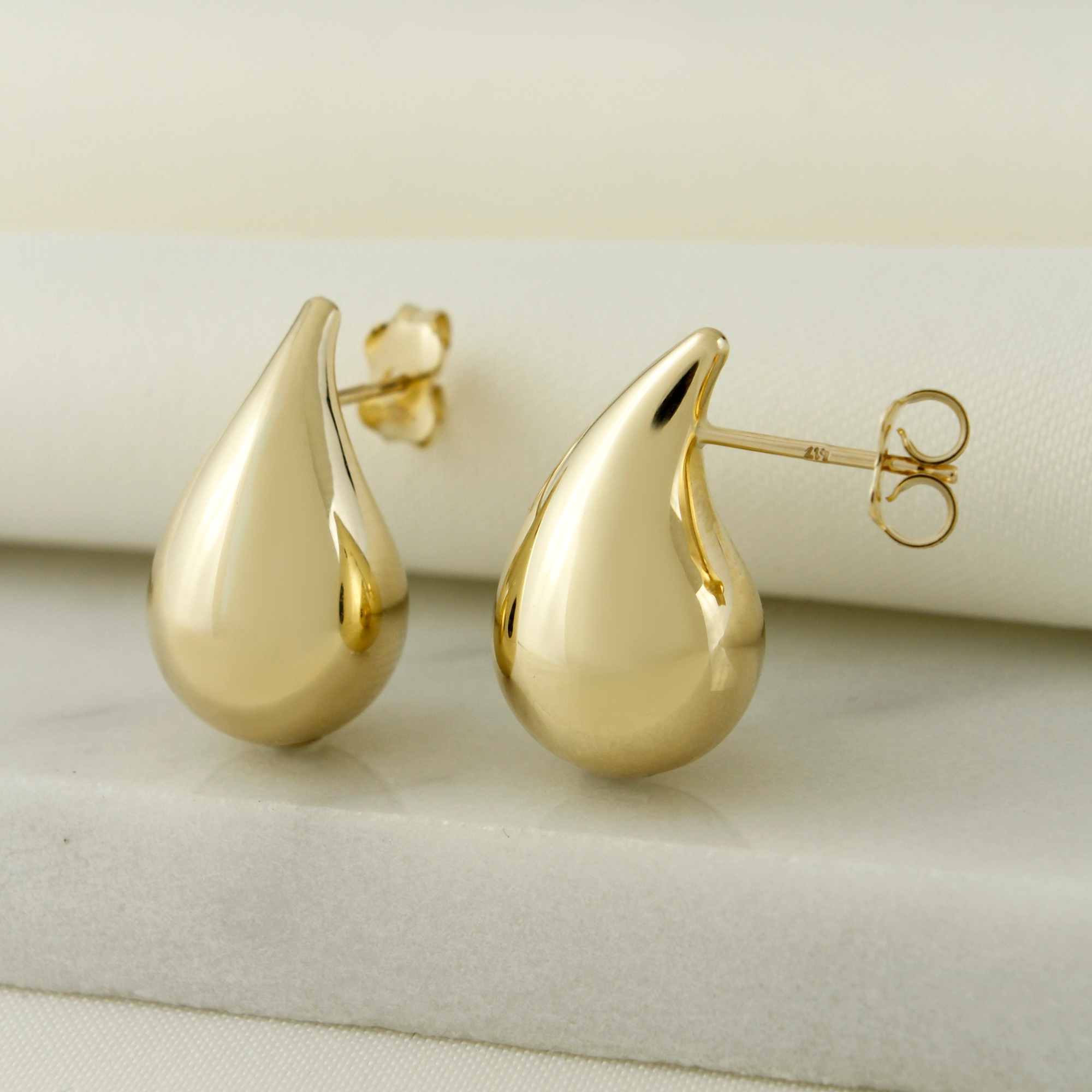 10K Solid Gold Chunky Drop Earrings For Women