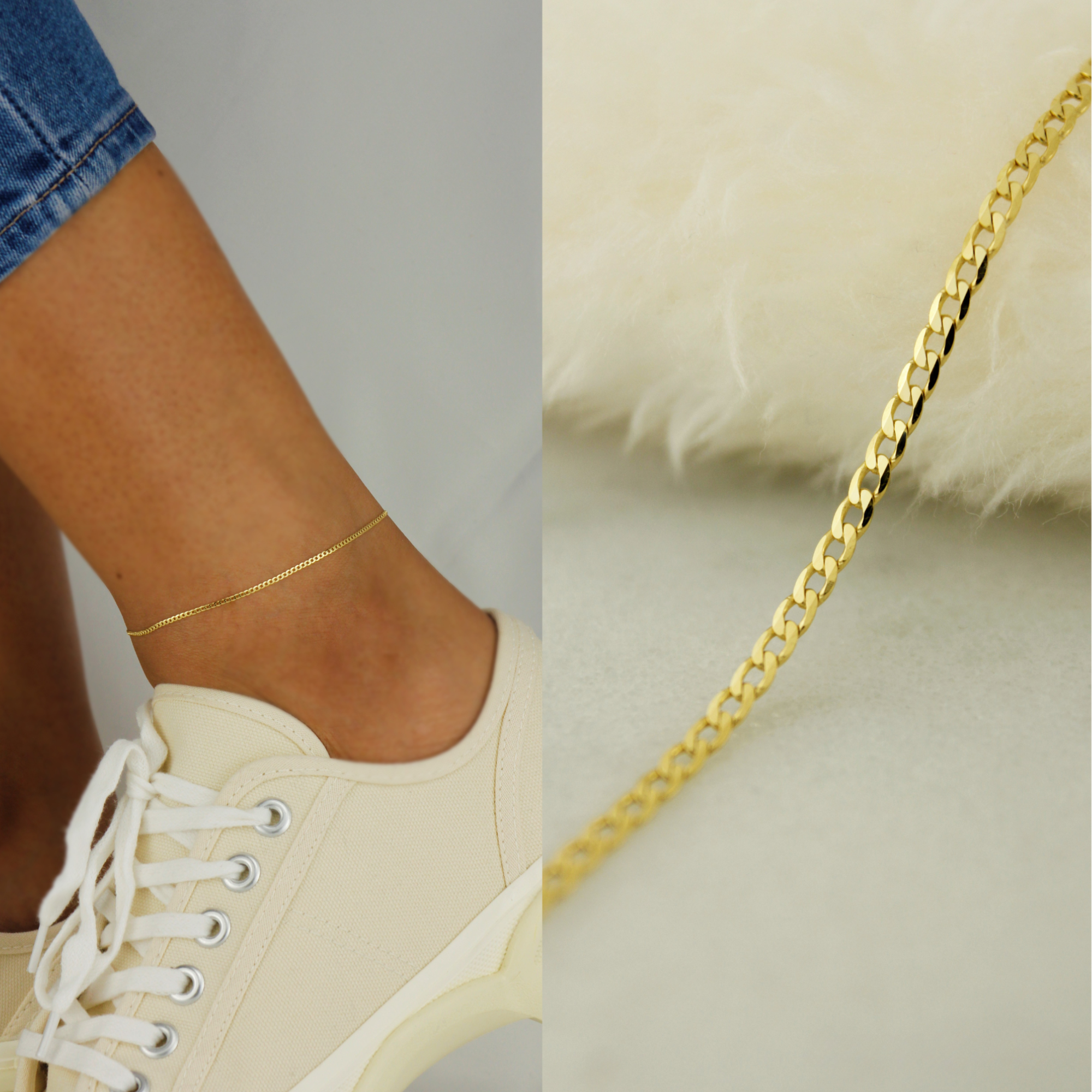 10K Solid Gold Curb Chain Anklet