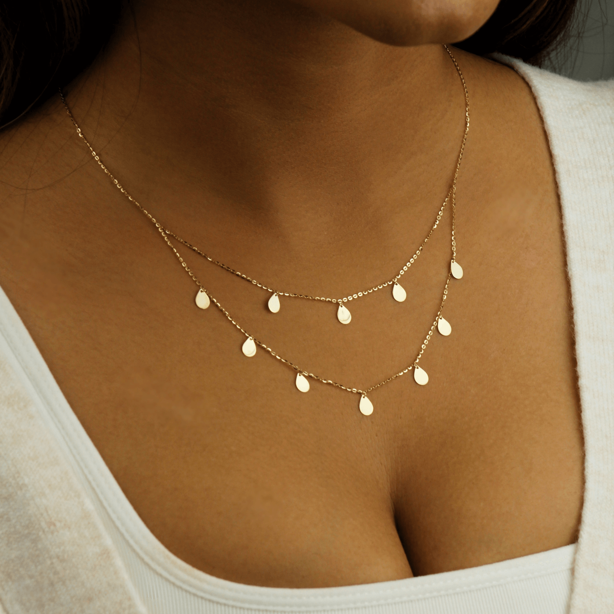 10K Solid Gold Drop Disc Necklace