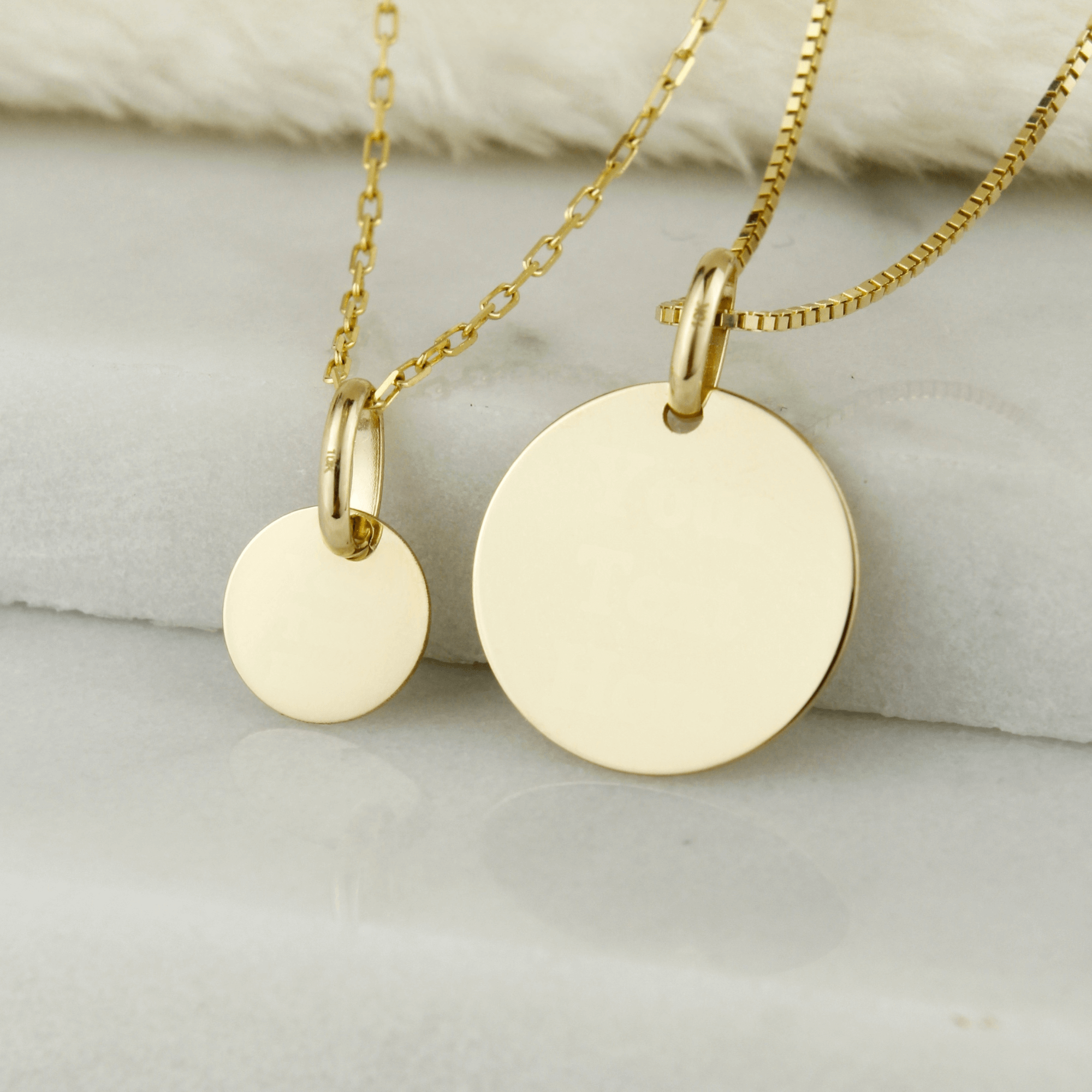 10K Solid Gold Engravable Disc Pendant