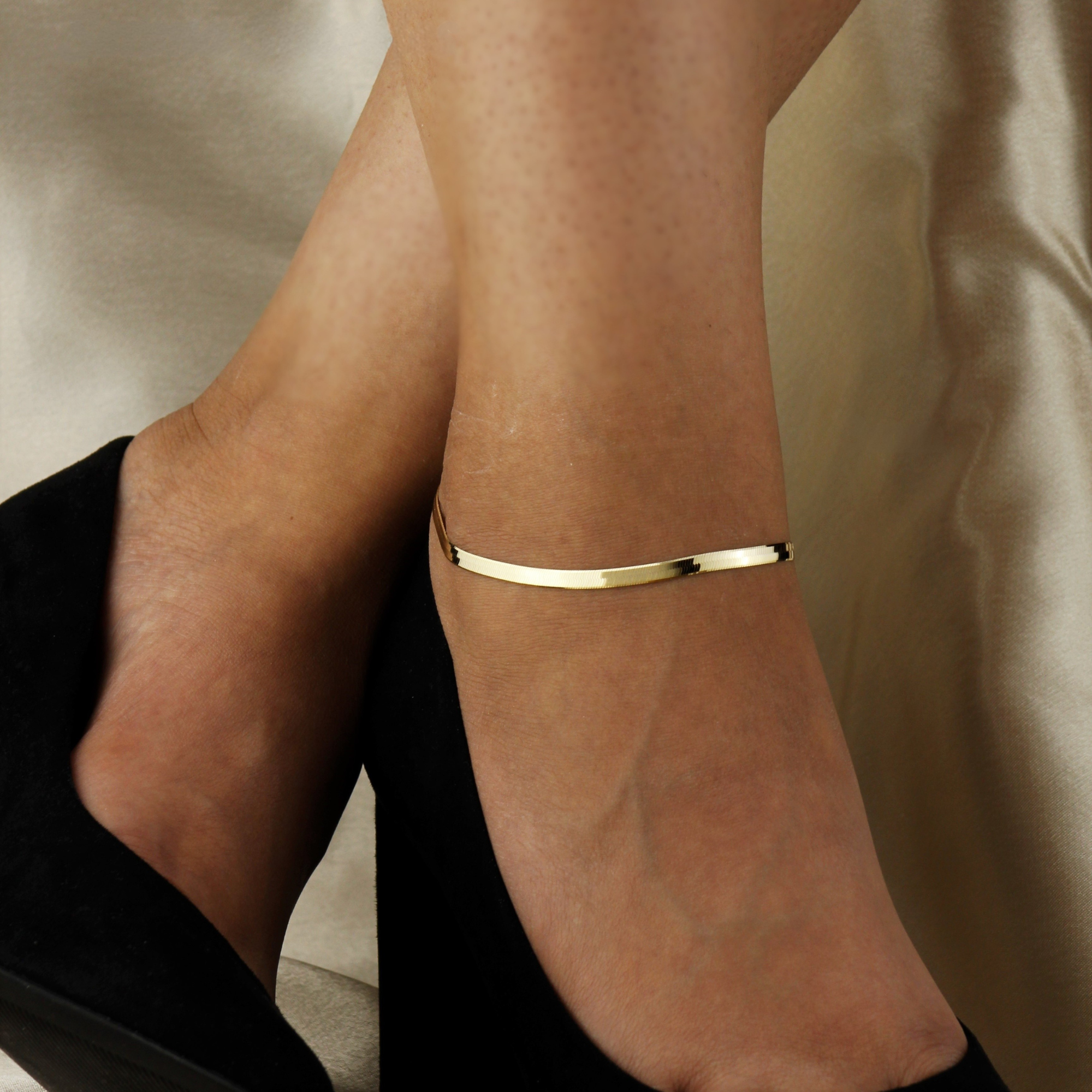 10K Solid Gold Herringbone Chain Anklet