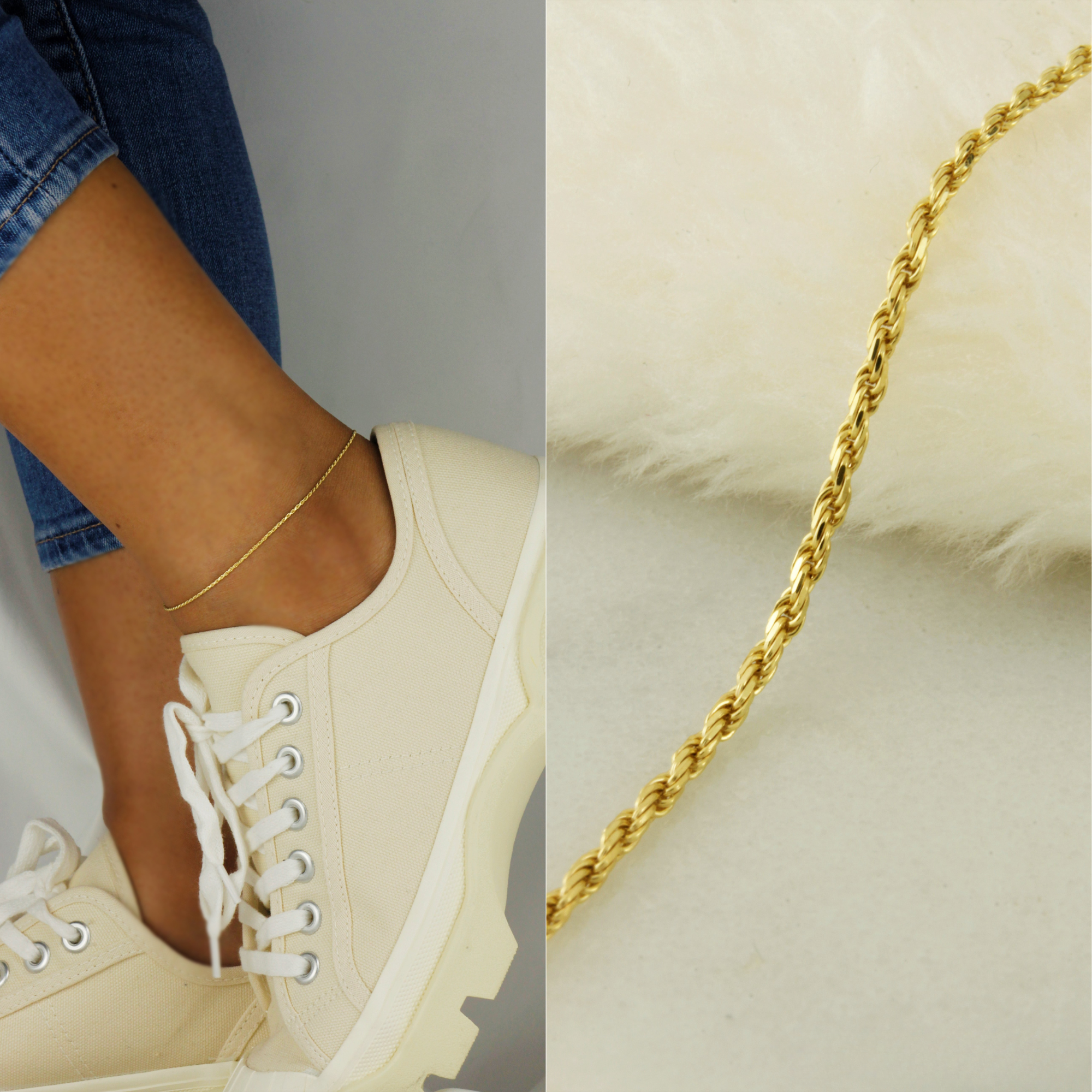 10K Solid Gold Rope Chain Anklet