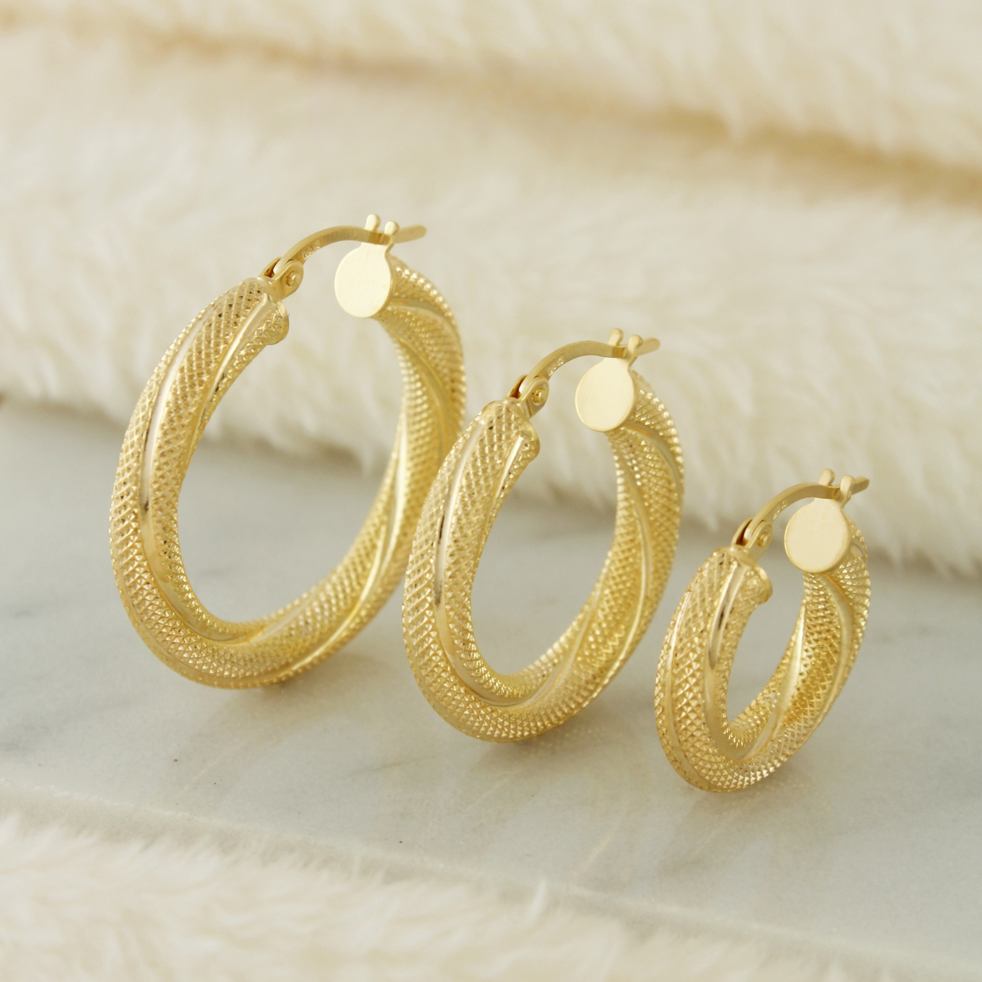 10K Solid Gold Tube Hoop Earrings For Women