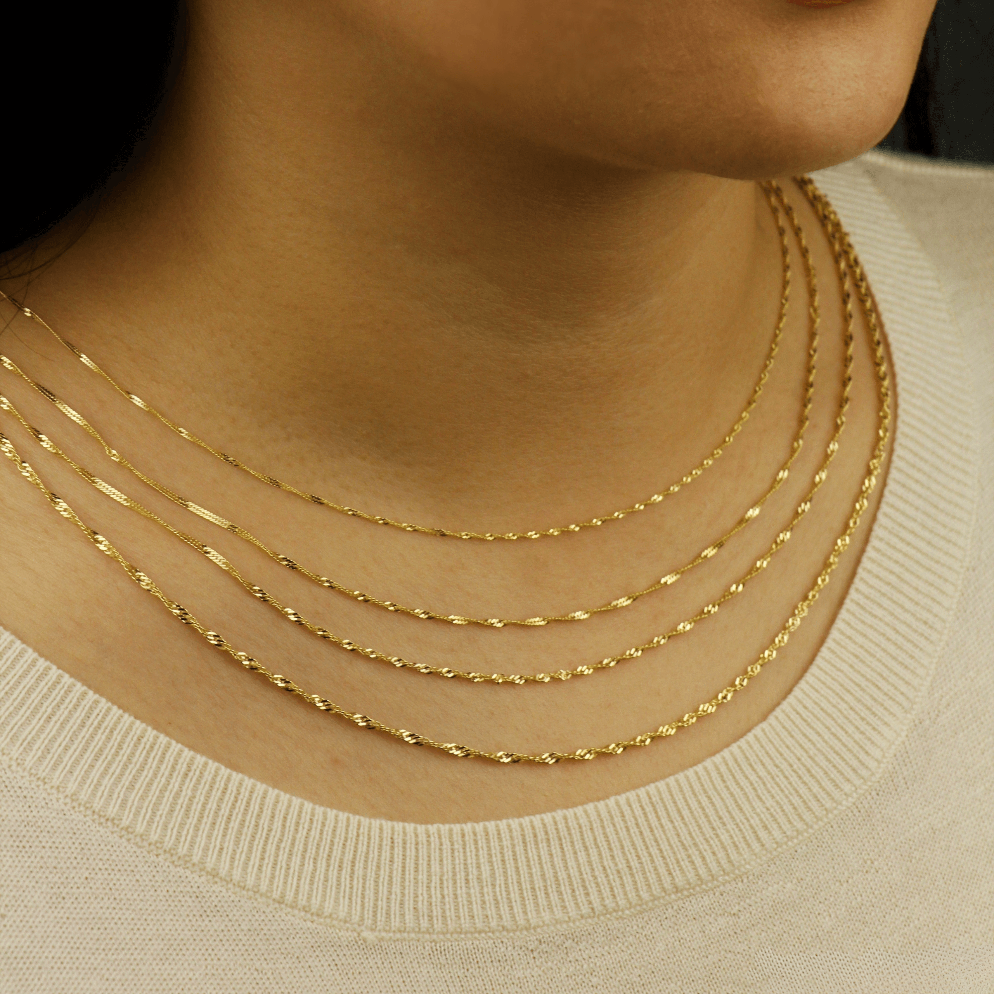 10K Solid Gold Twisted Singapore Chain Necklace