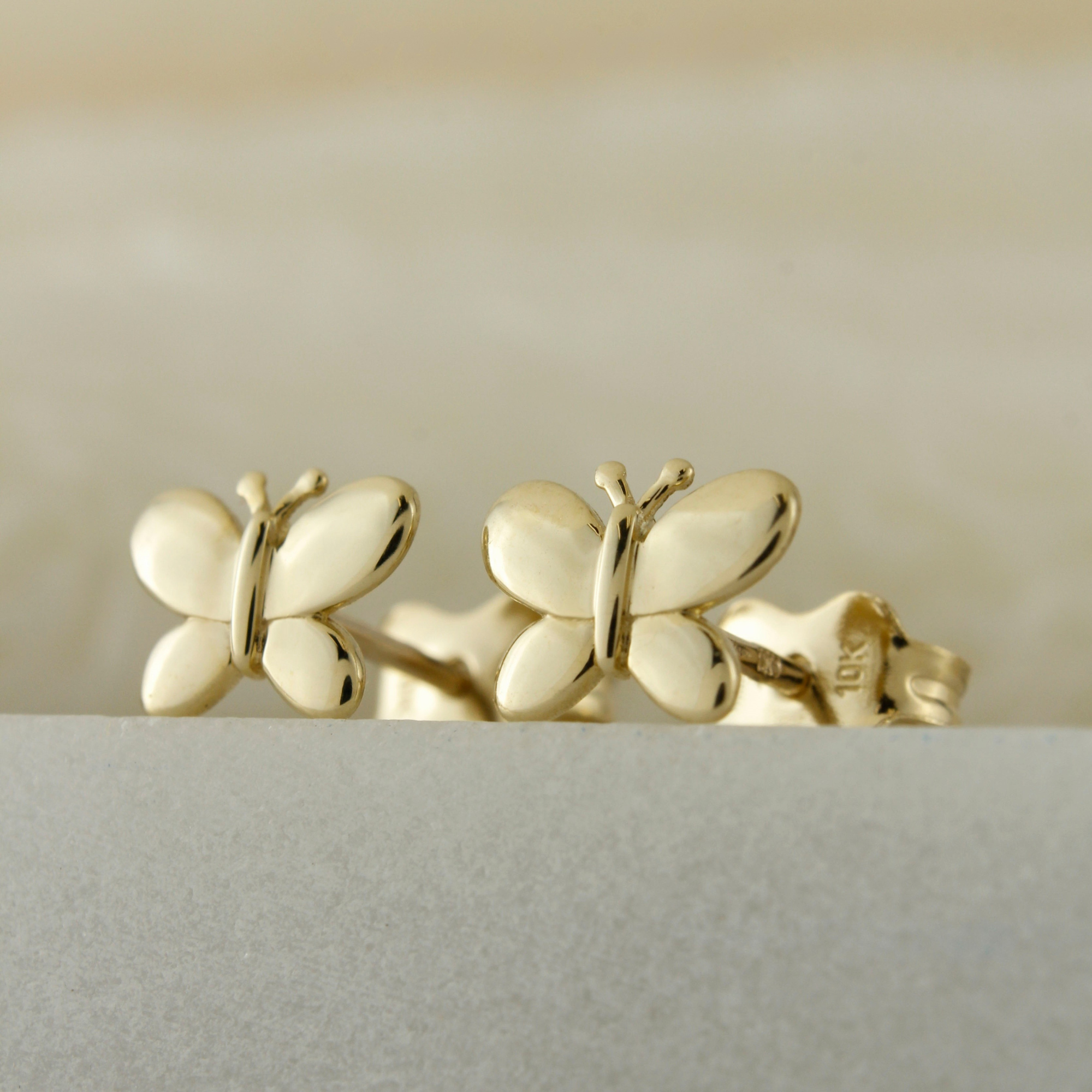 10k Solid Gold Butterfly Ear Studs - Serena Sparkles