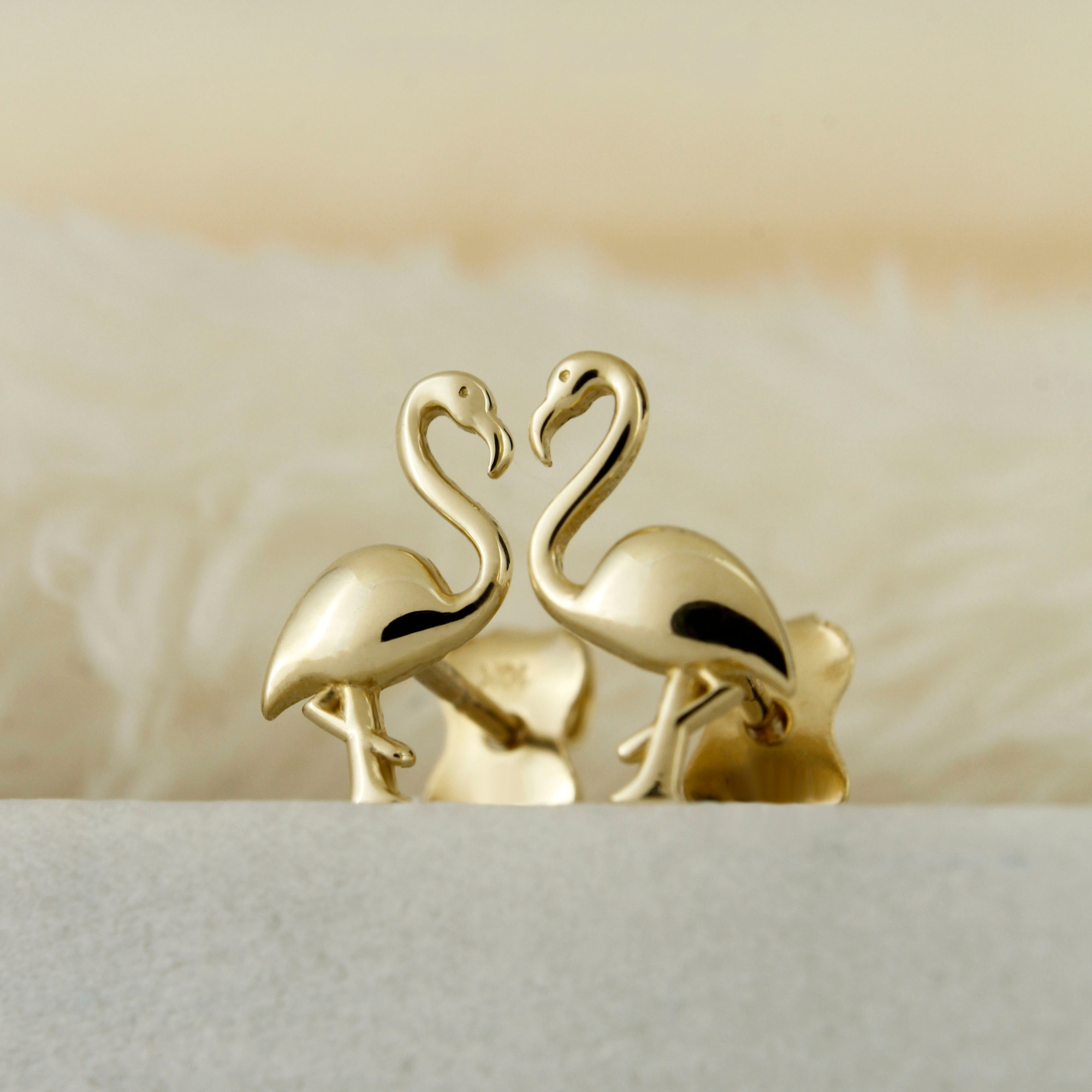 10k Solid Gold Dainty Flamingo Ear Studs - Serena Sparkles
