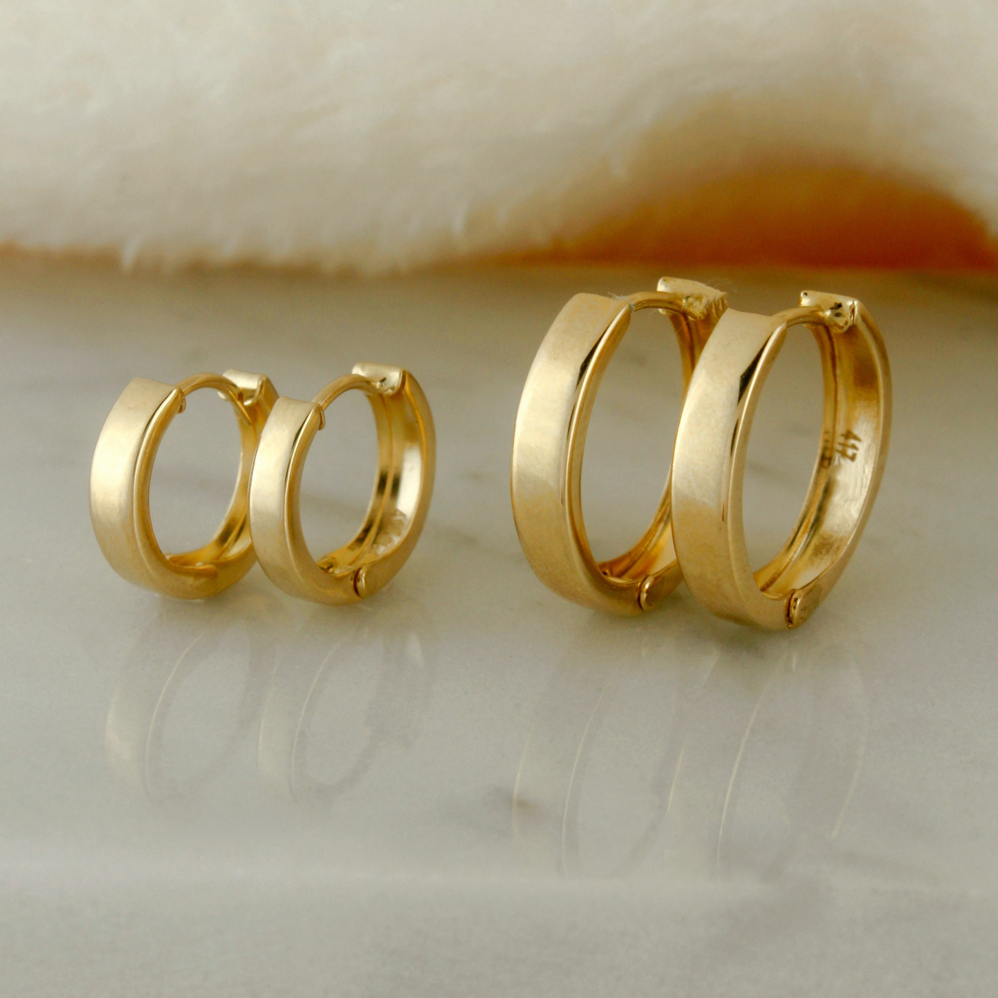10k Solid Gold Plain Huggie Earrings - Serena Sparkles