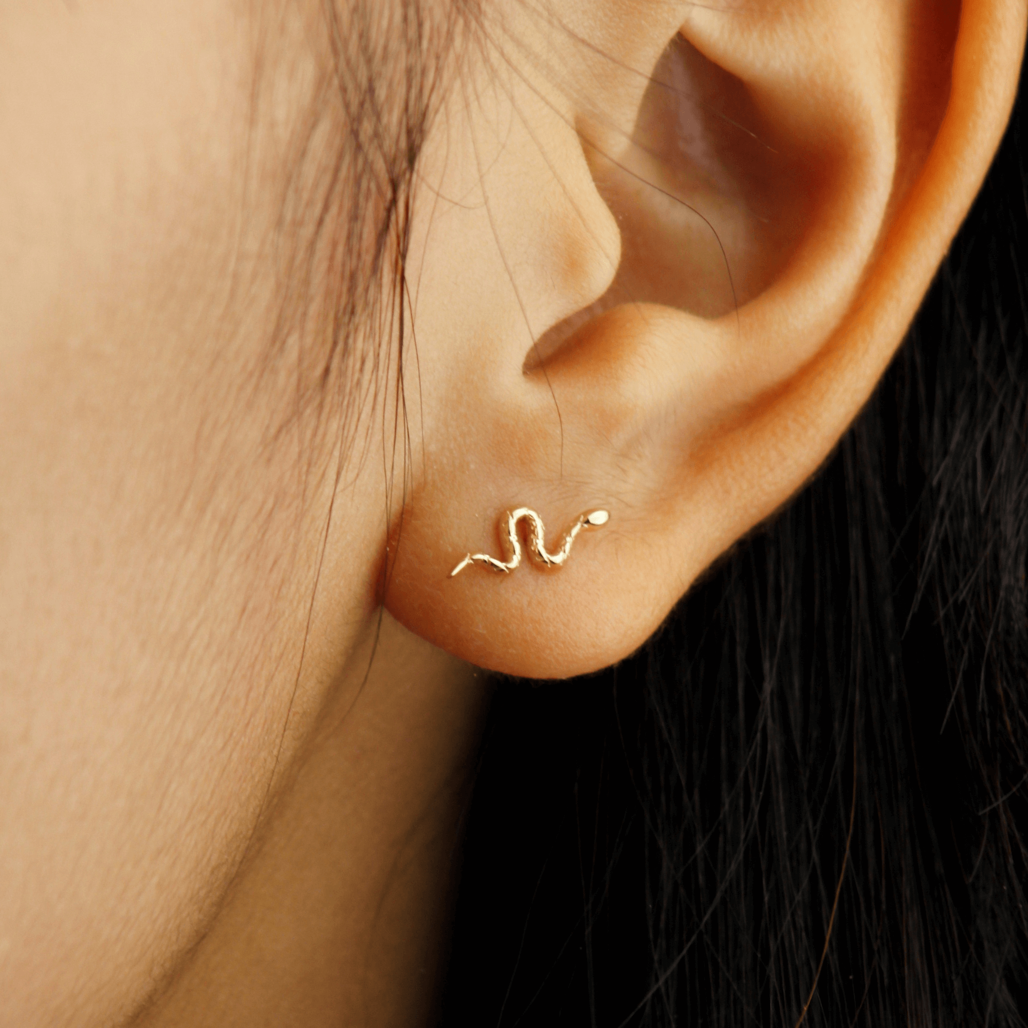 10k Solid Gold Snake Ear Stud Earrings - Serena Sparkles
