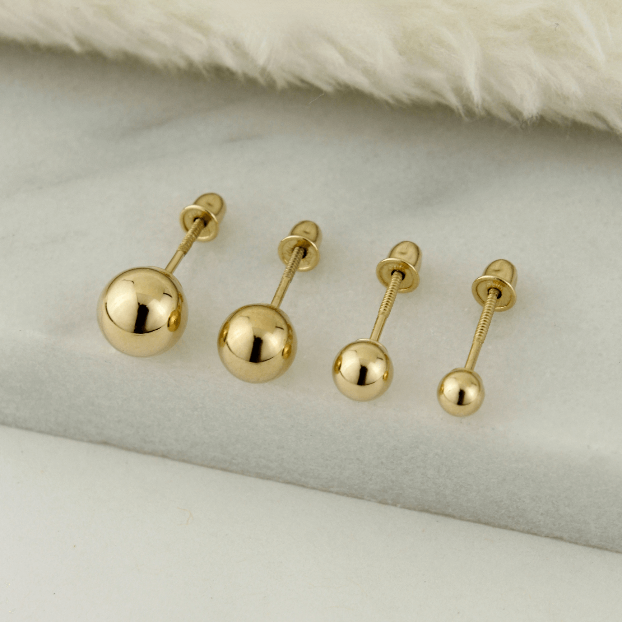 14K Solid Gold Ball Screw Back Earrings