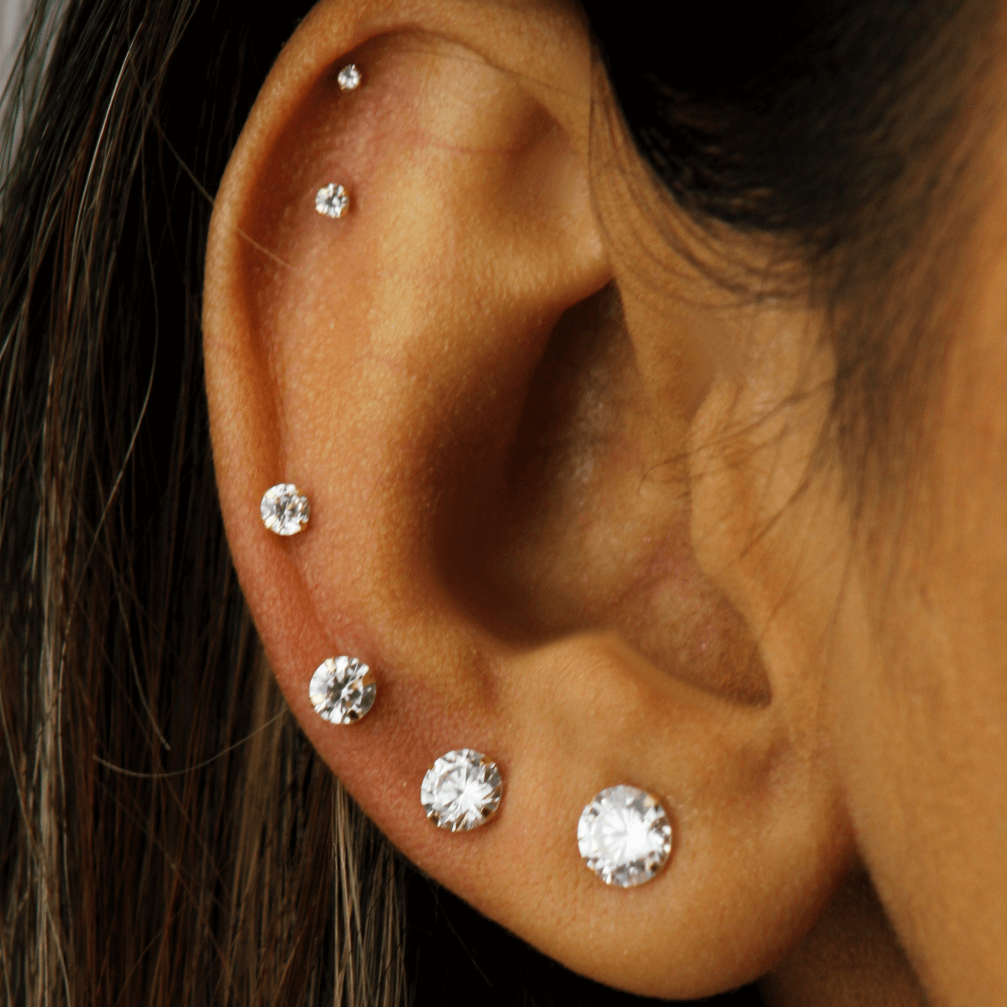14K Solid Gold Minimalist CZ Stud Earrings