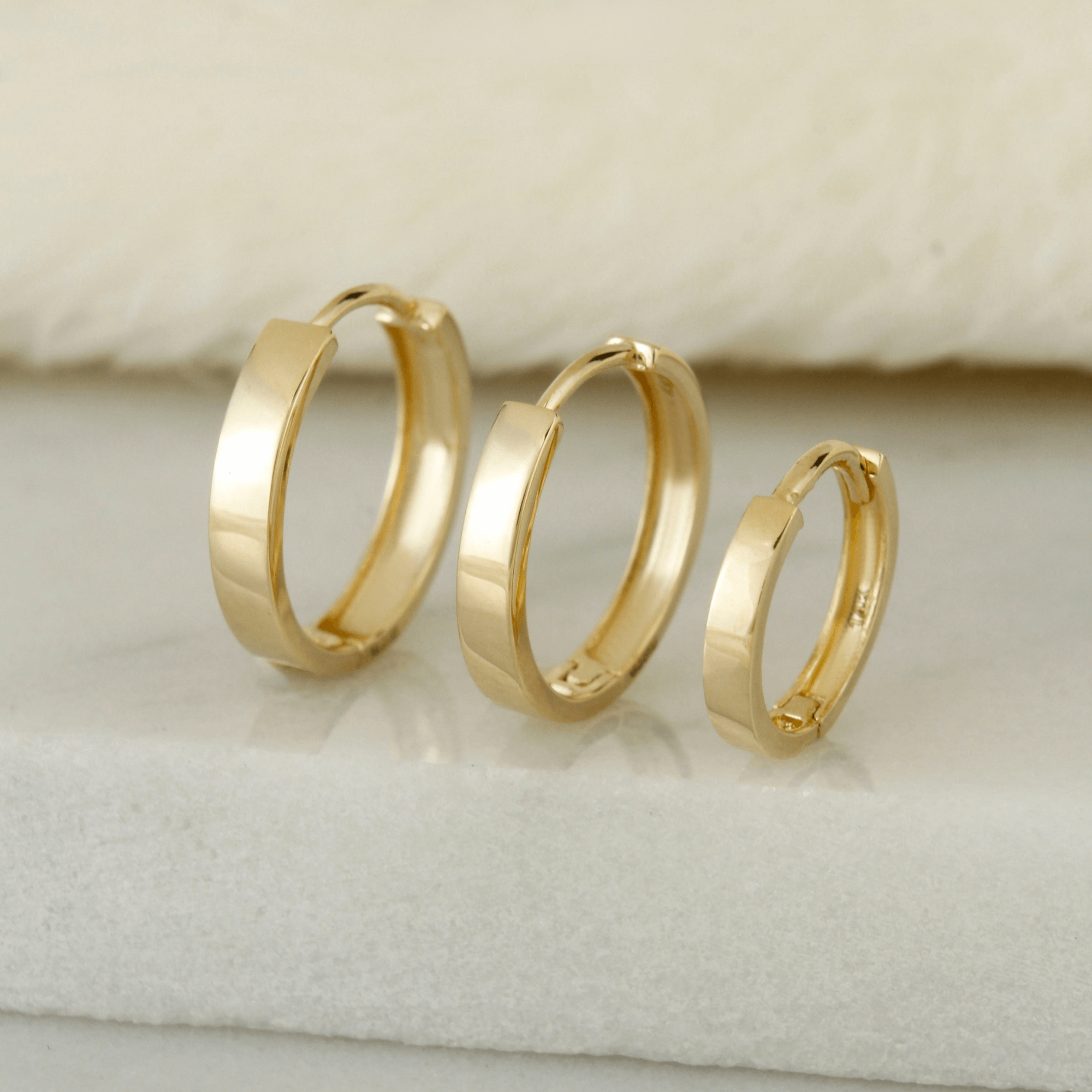 14K Solid Gold Minimalist Huggie Earrings For Women