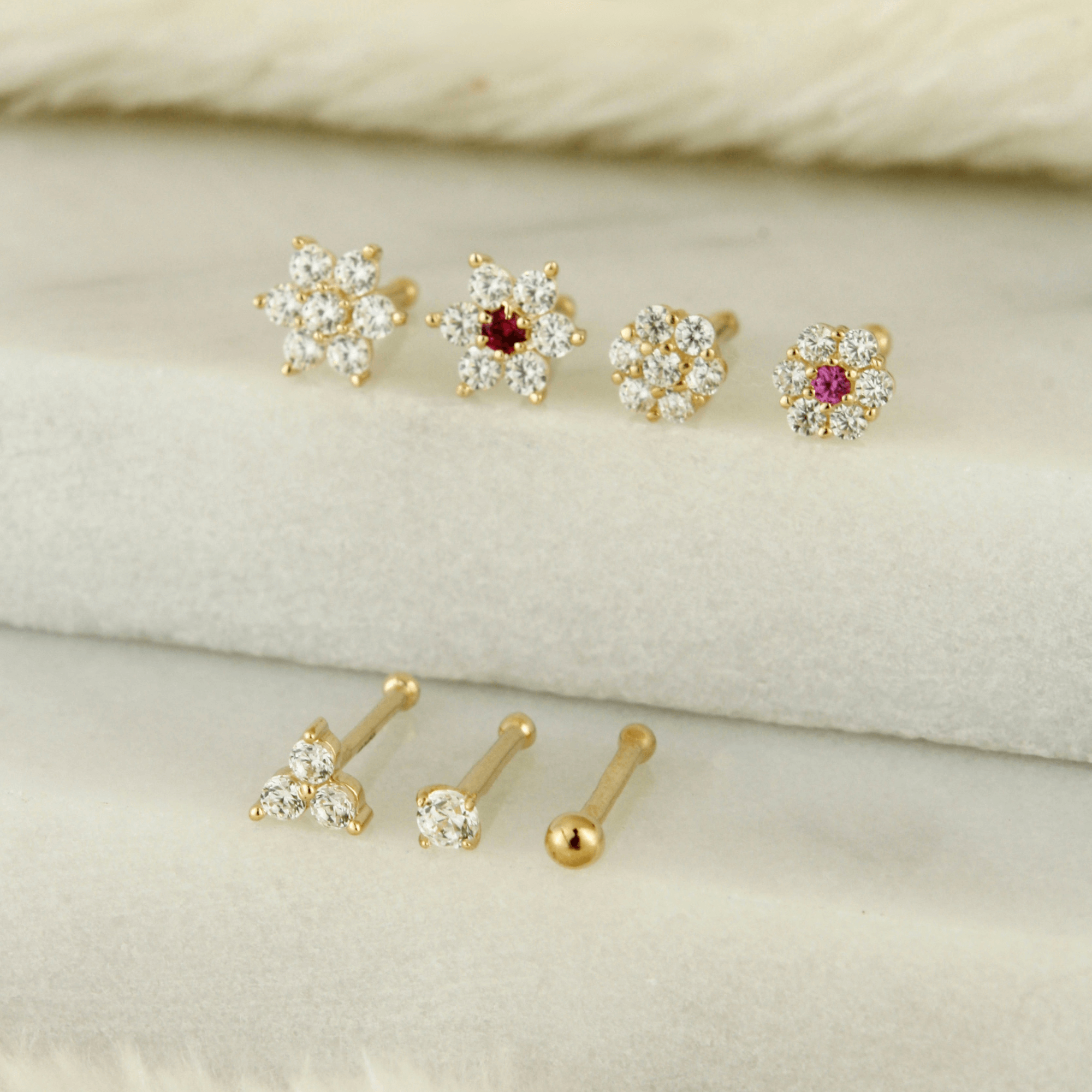 14k Solid Gold 20G Nose Stud - Serena Sparkles