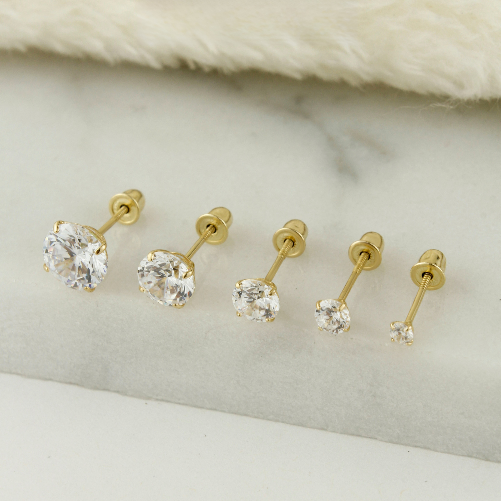 14k Solid Gold CZ Screw Backs Stud Earrings - Serena Sparkles