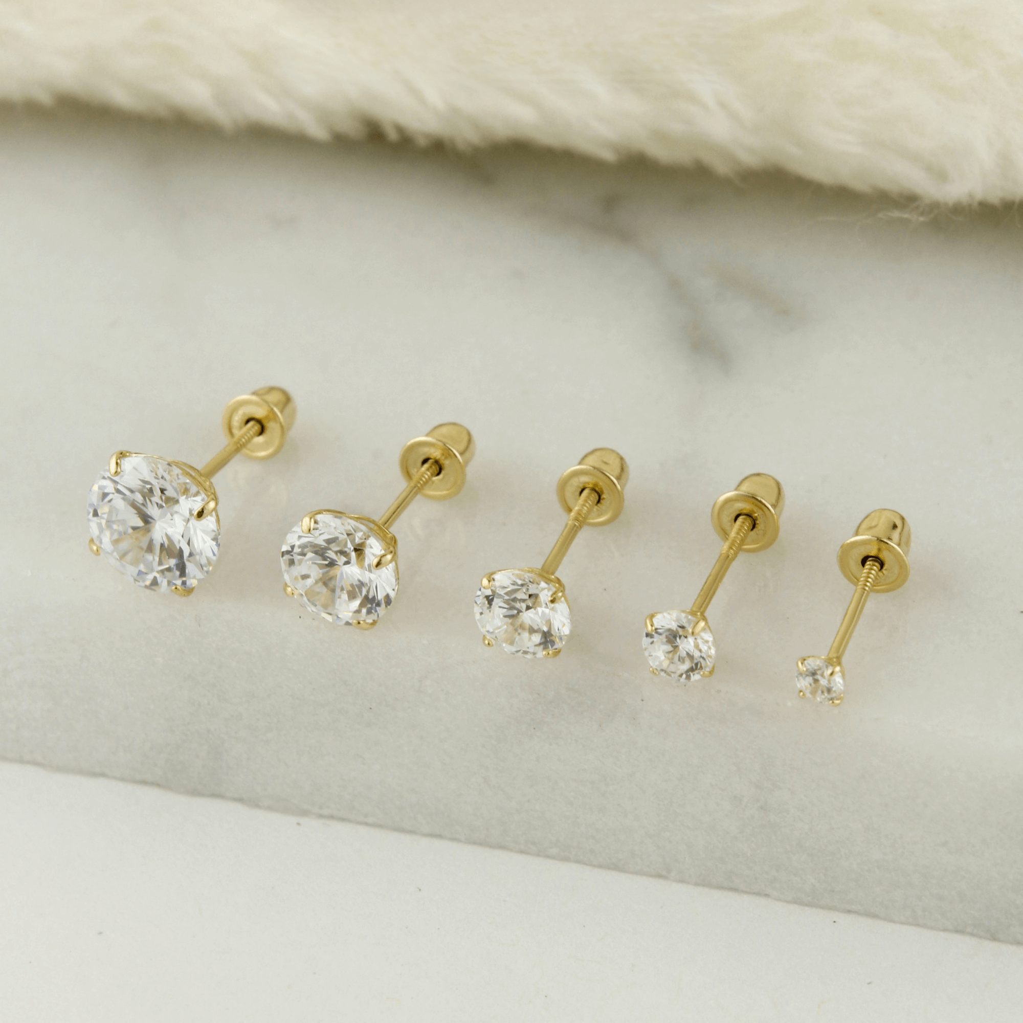 14k Solid Gold CZ Screw Backs Stud Earrings - Serena Sparkles