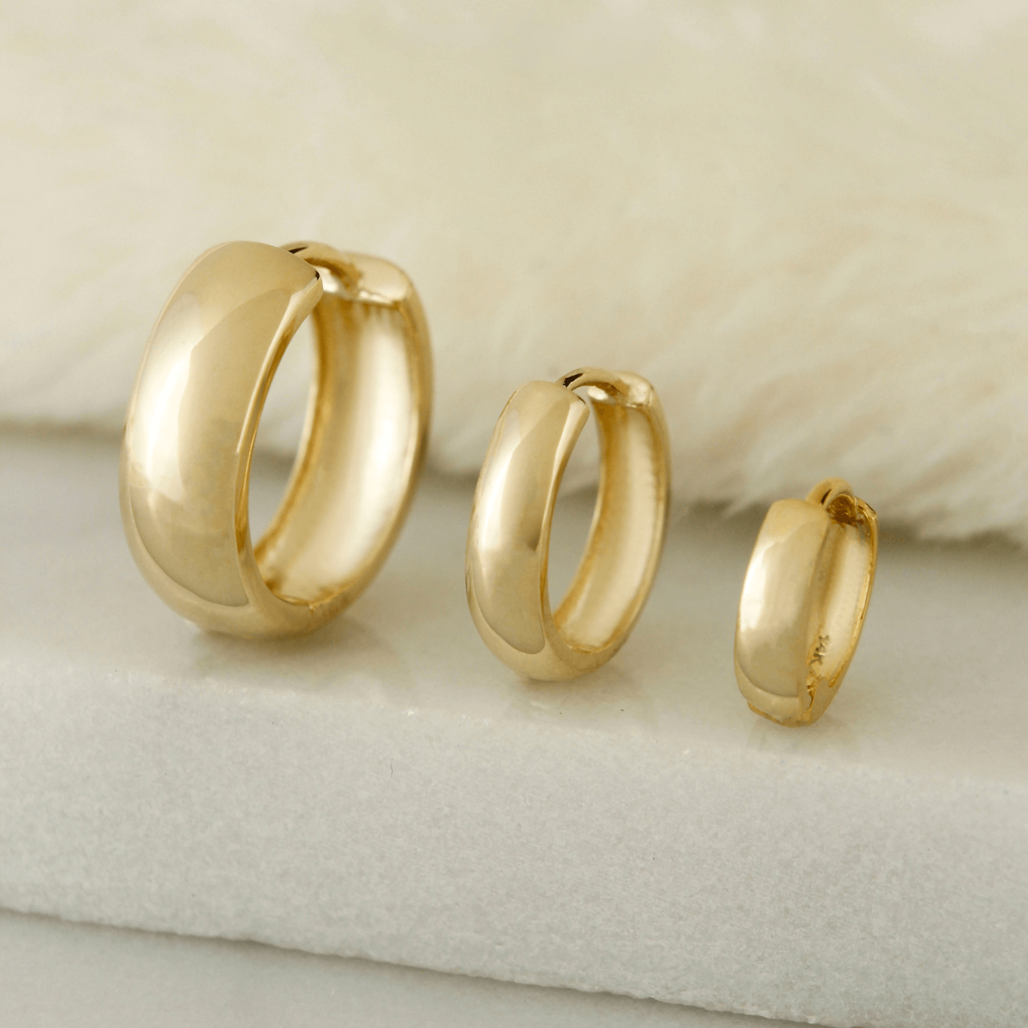 14k Solid Gold Plain Dainty Huggie Earrings - Serena Sparkles