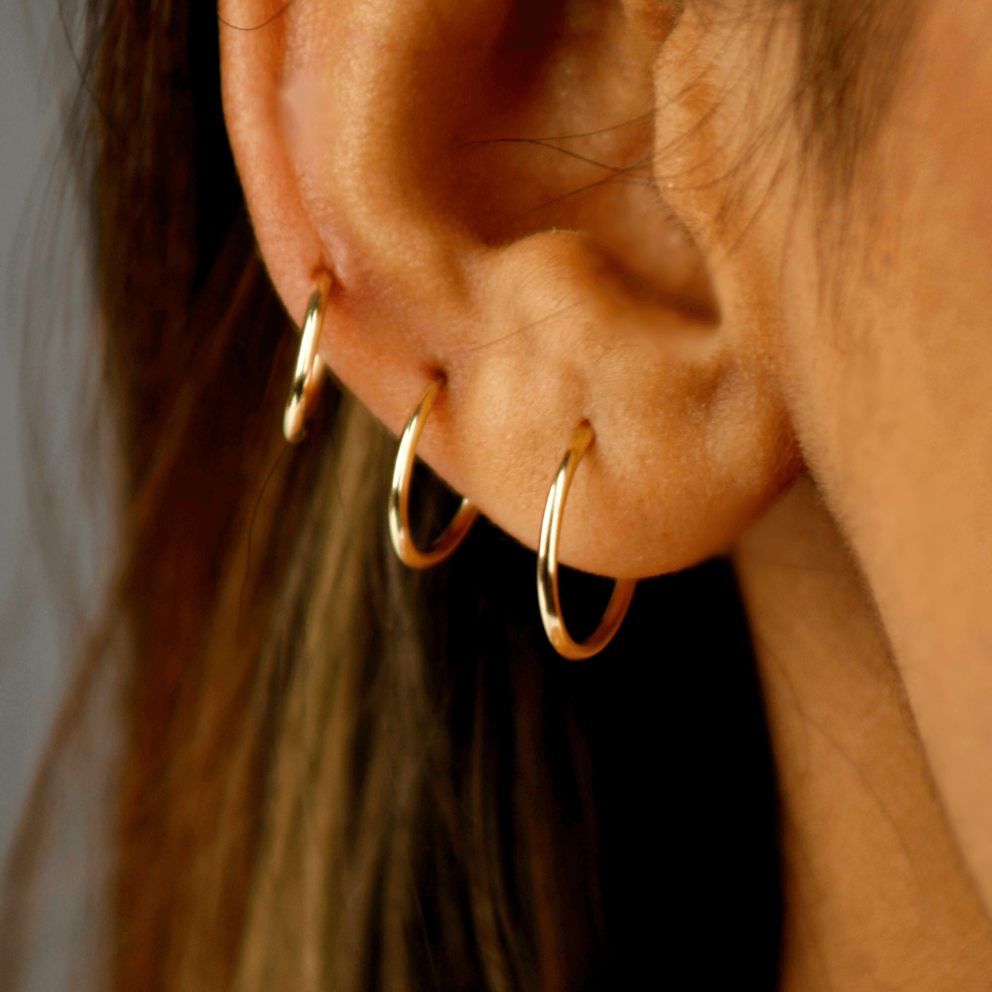 14k Solid Gold Small Sleeper Hoops - Serena Sparkles