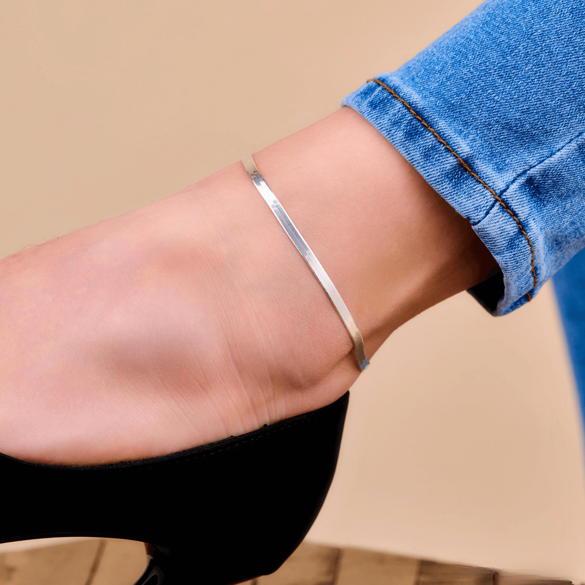 925 Sterling Silver Herringbone Chain Anklet- Serena Sparkles