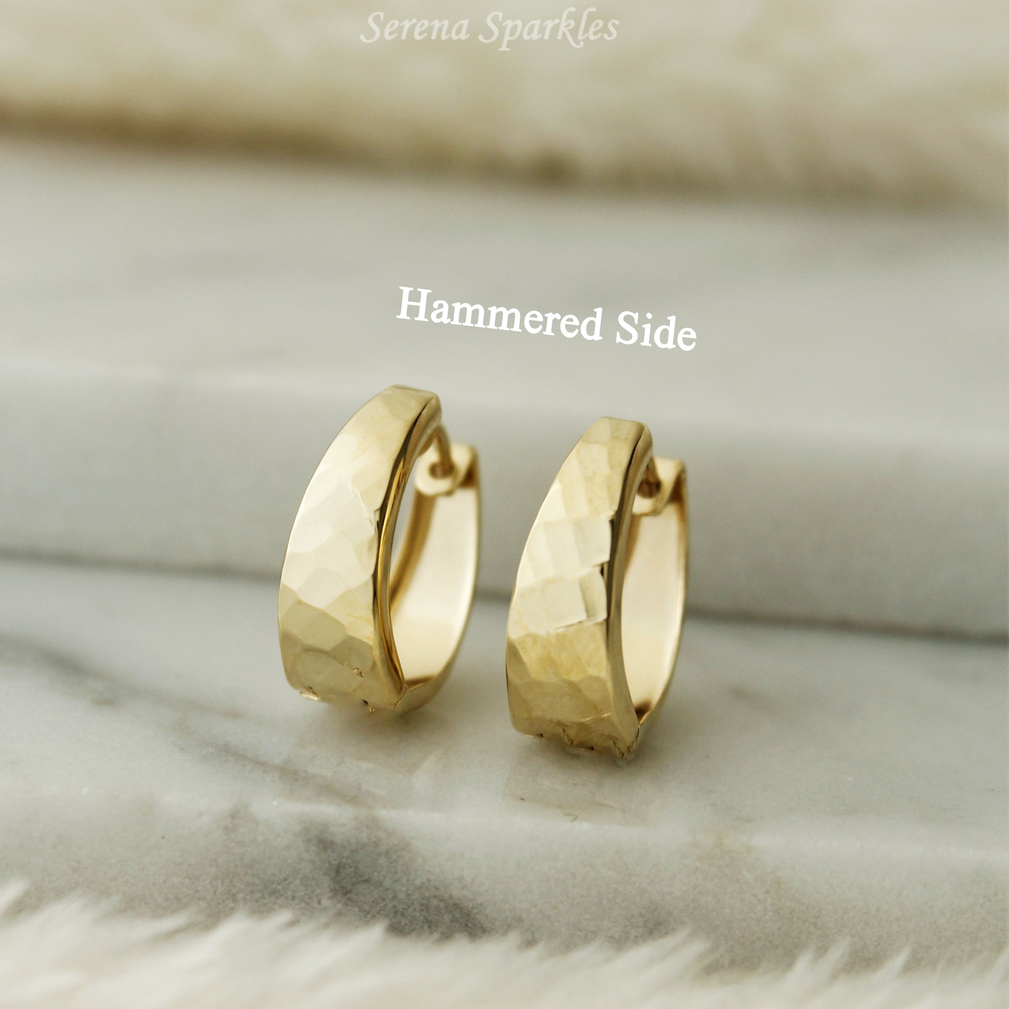 10k Solid Gold 2 in 1 Hammered Huggie Earrings - Serena Sparkles