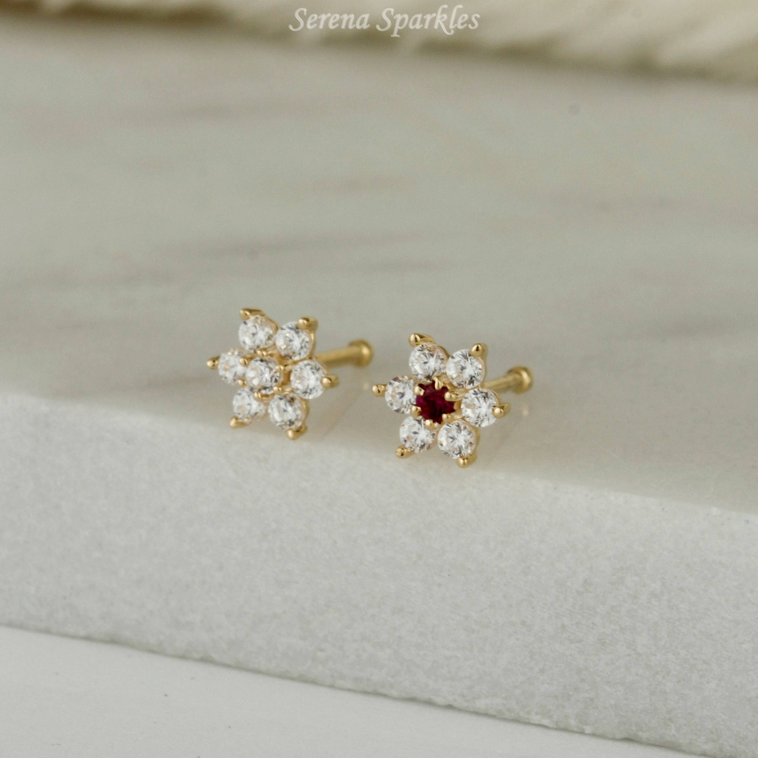 14k Solid Real Gold Star Nose Stud - Serena Sparkles