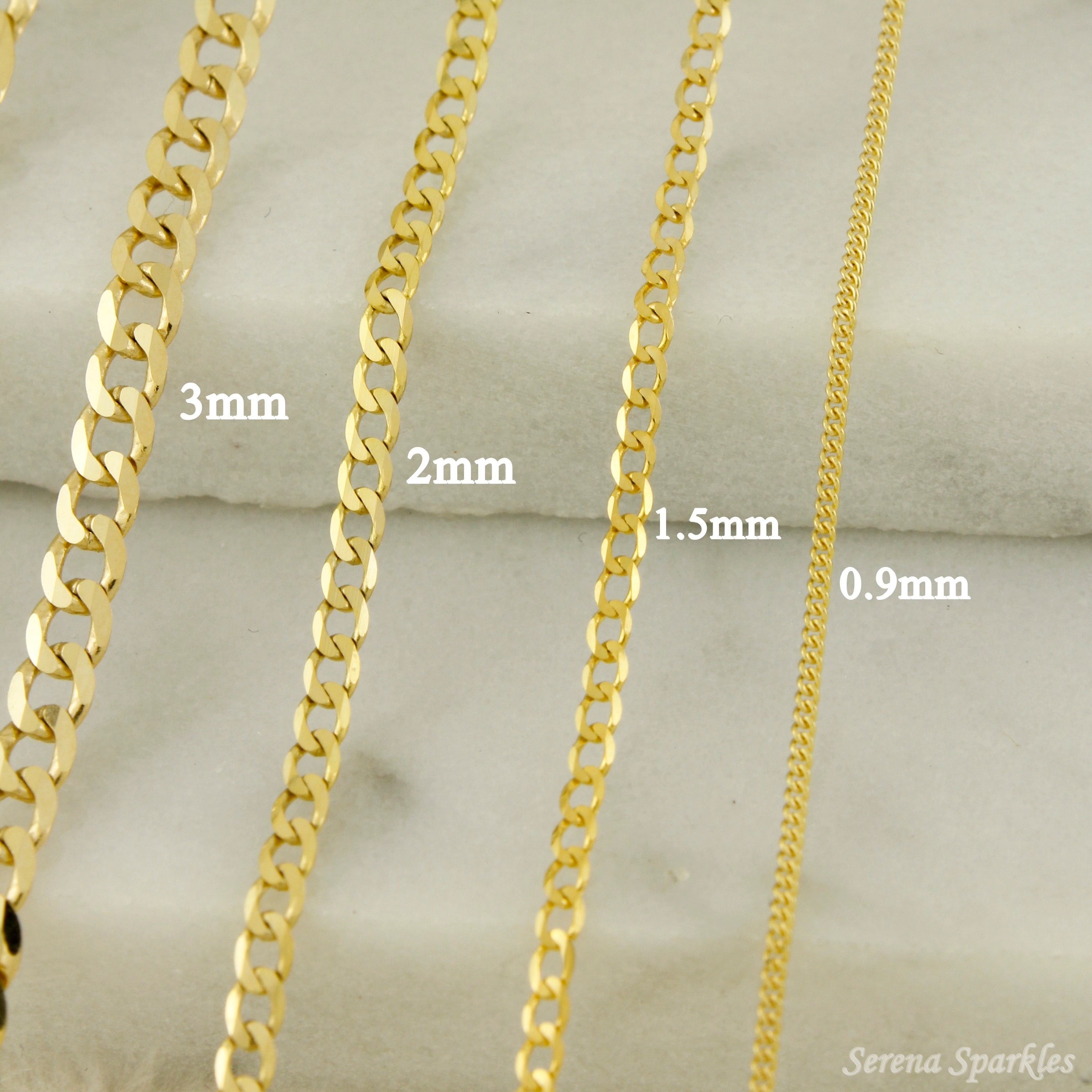 10K Solid Gold Curb Chain Necklace - Serena Sparkles