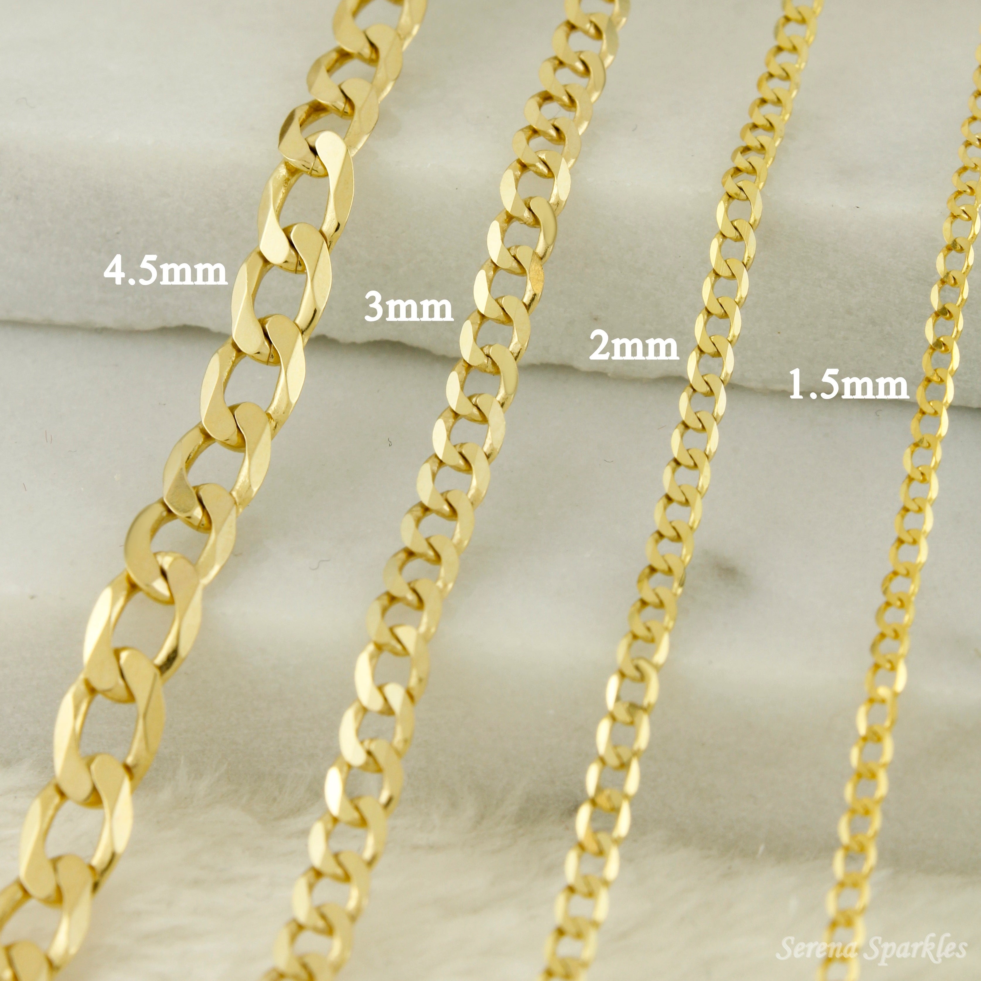 10K Solid Gold Curb Chain Necklace - Serena Sparkles