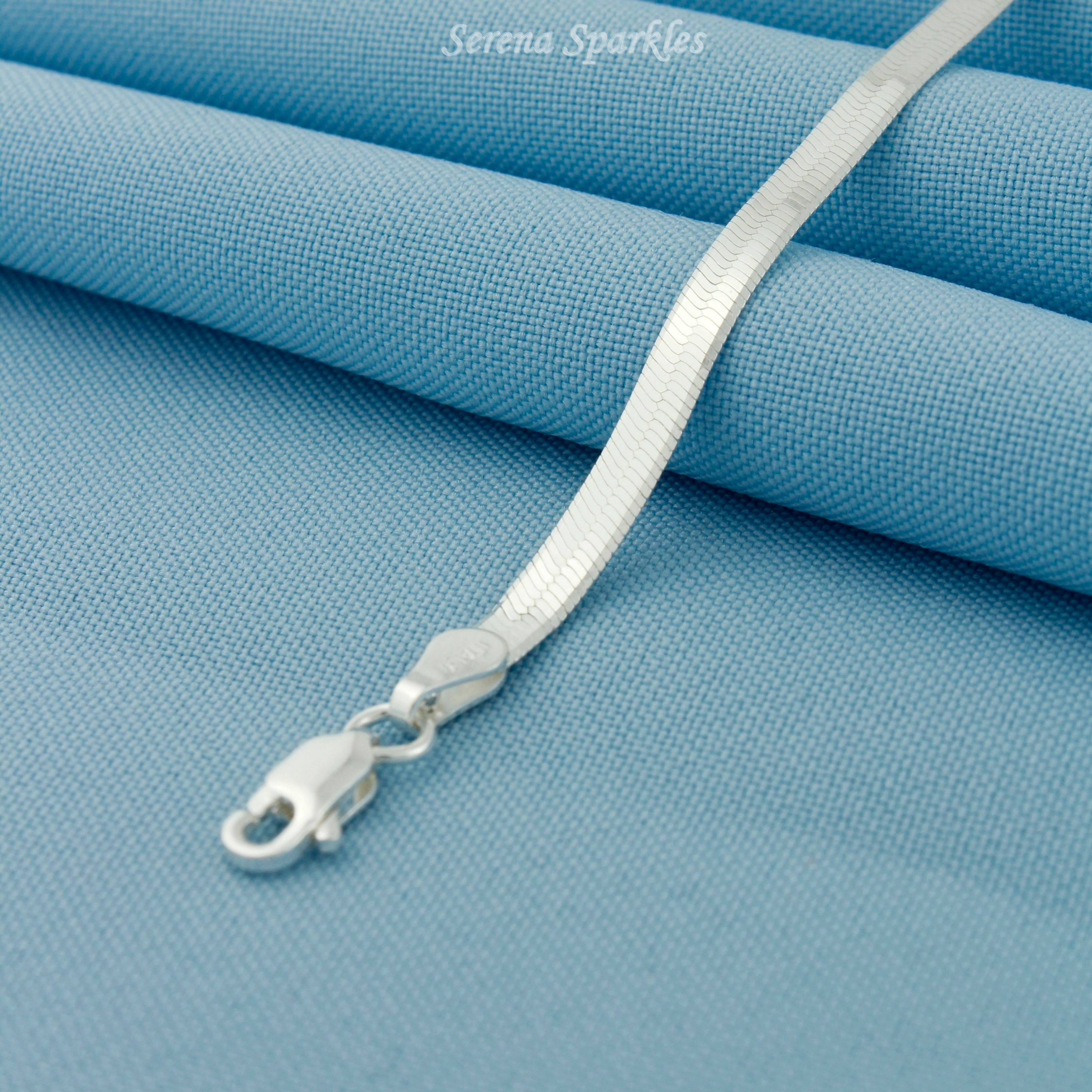 925 Sterling Silver Herringbone Chain Anklet- Serena Sparkles