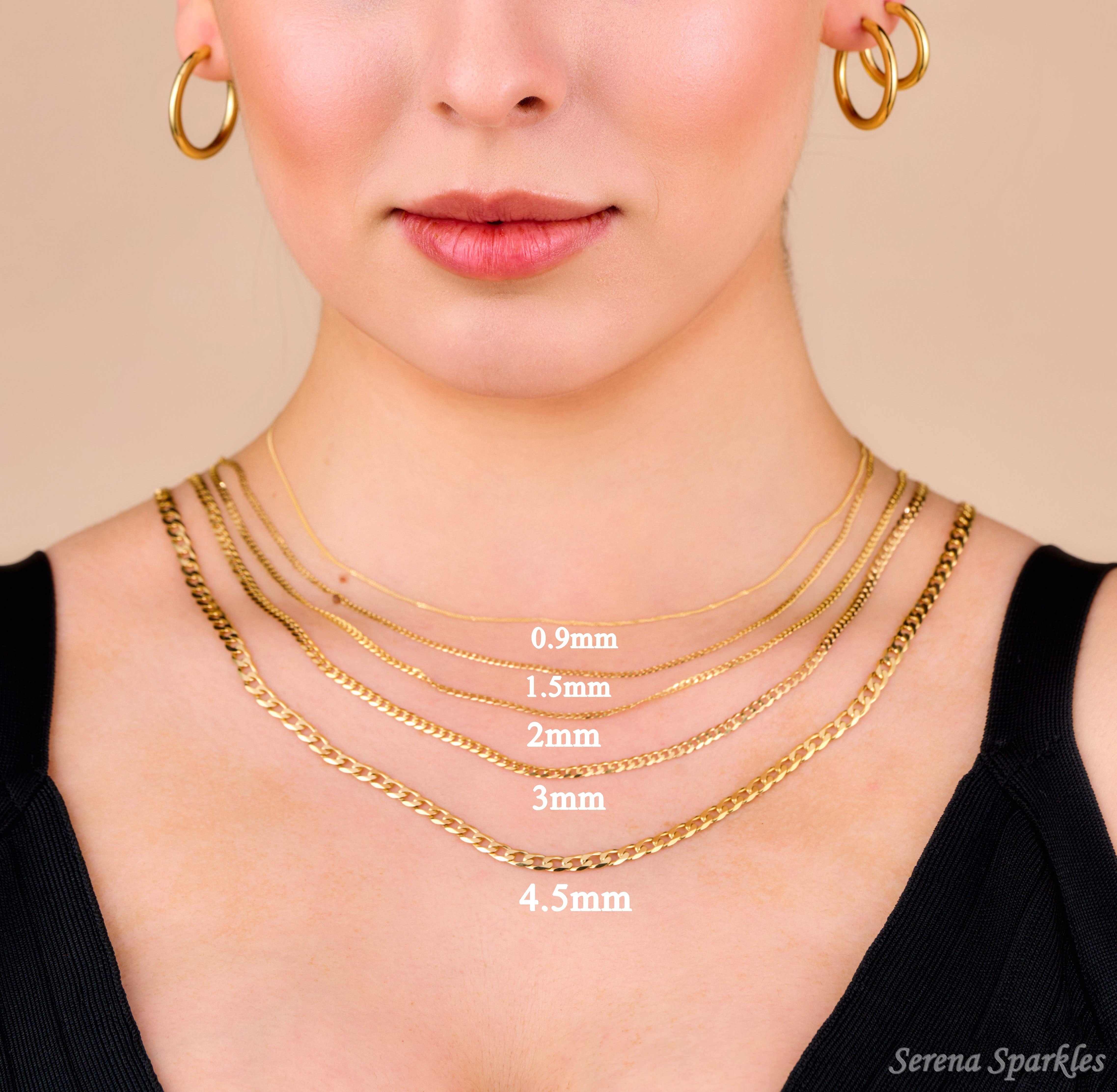 10K Solid Gold Curb Chain Necklace - Serena Sparkles