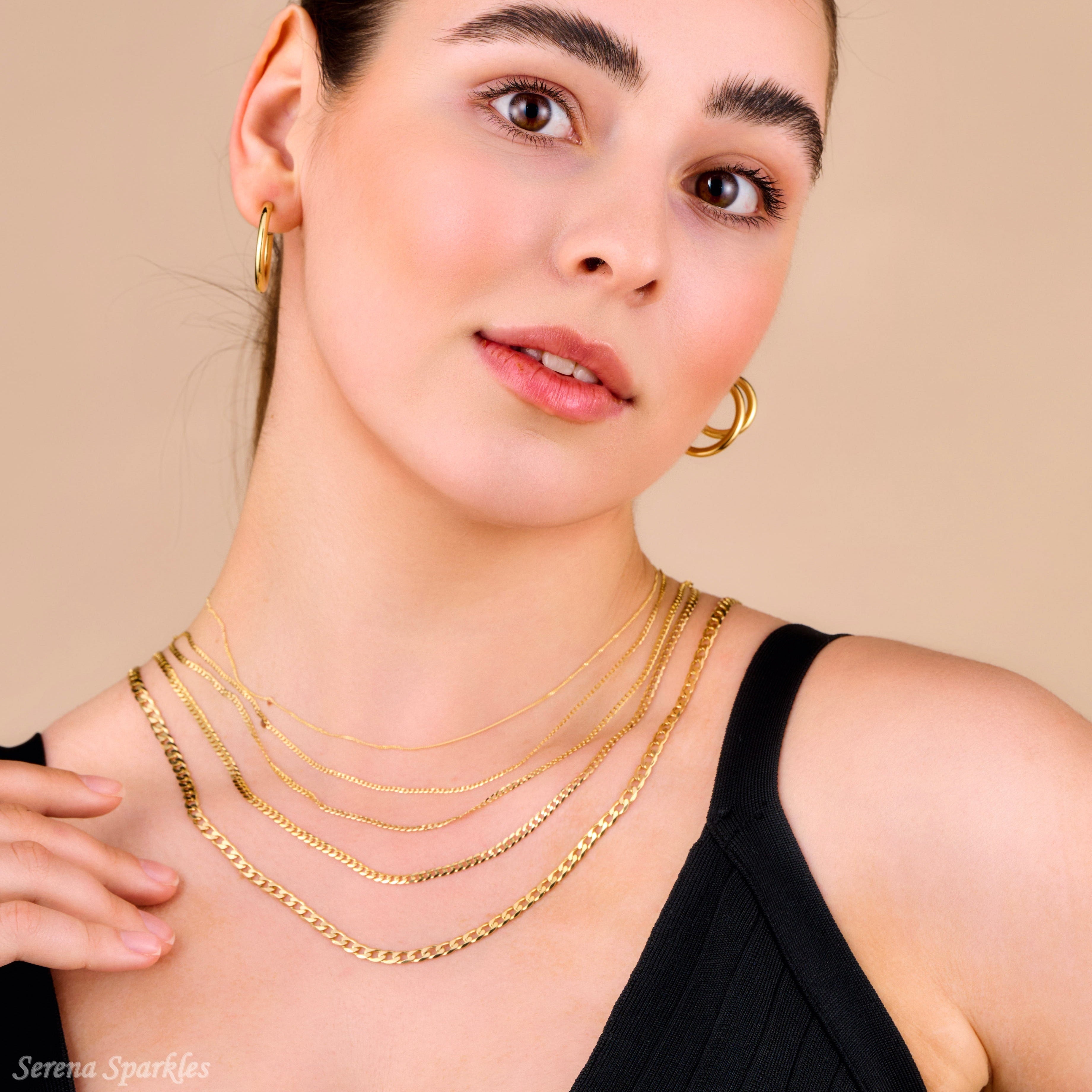 10K Solid Gold Curb Chain Necklace - Serena Sparkles