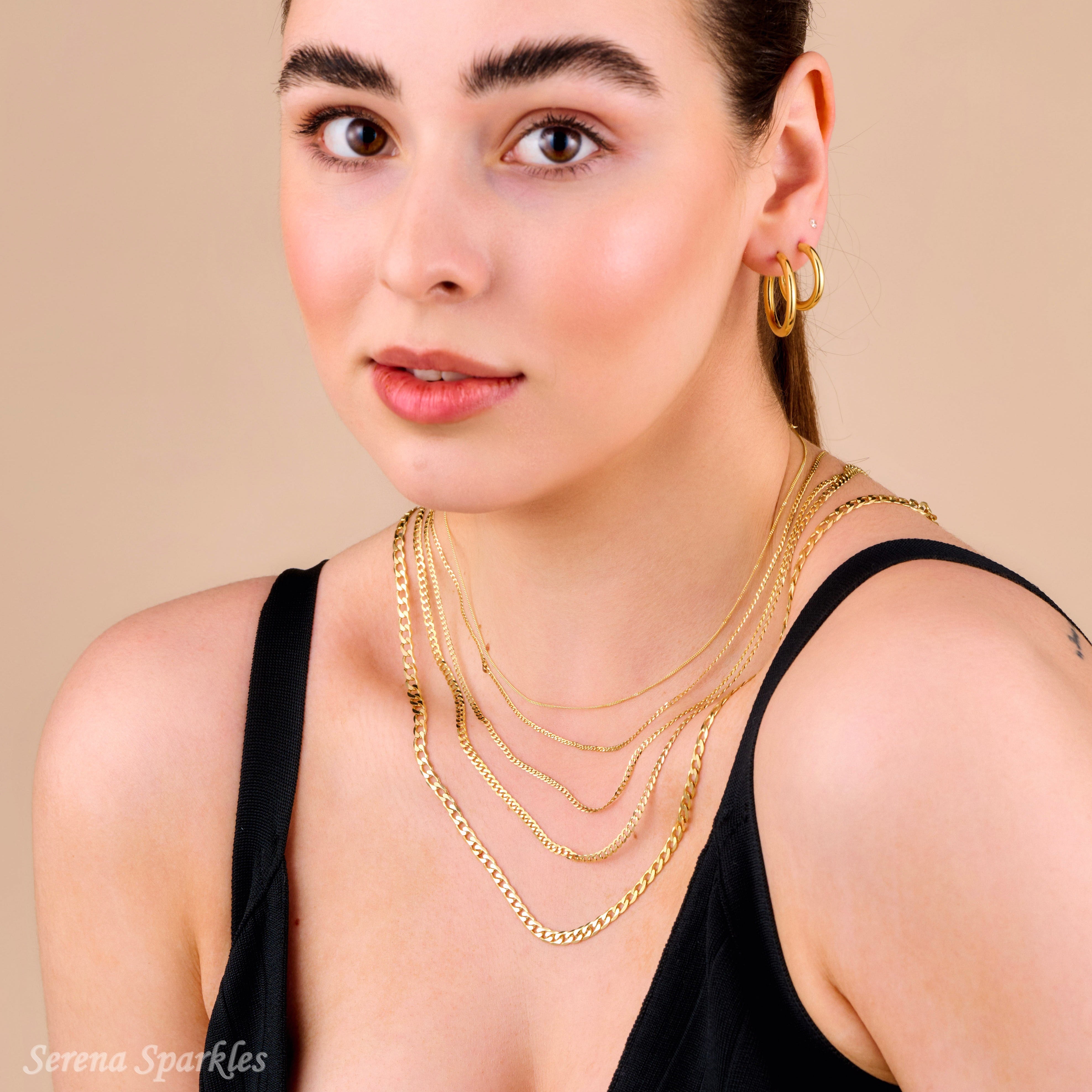 10K Solid Gold Curb Chain Necklace - Serena Sparkles