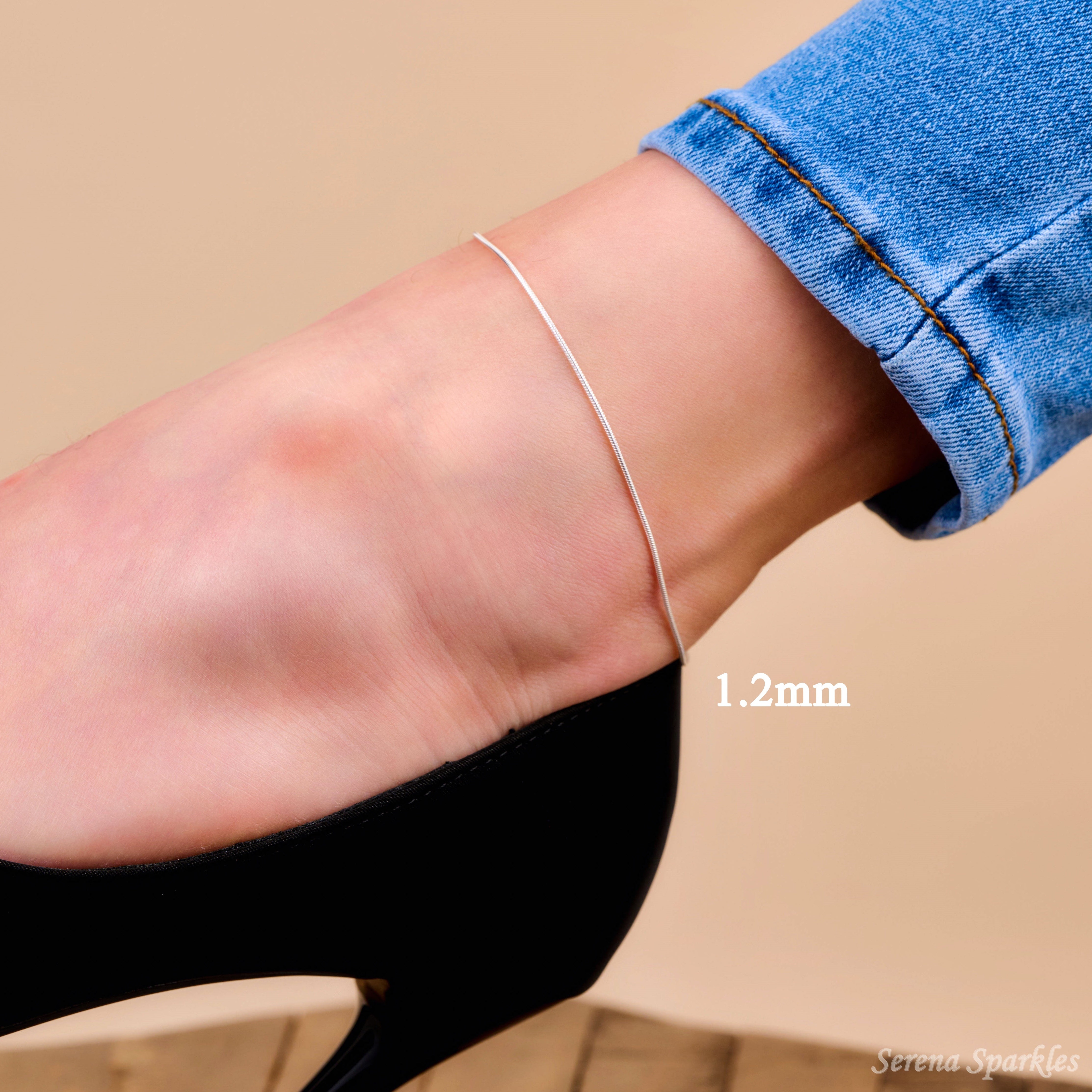 925 Sterling Silver Snake Chain Anklet - Serena Sparkles