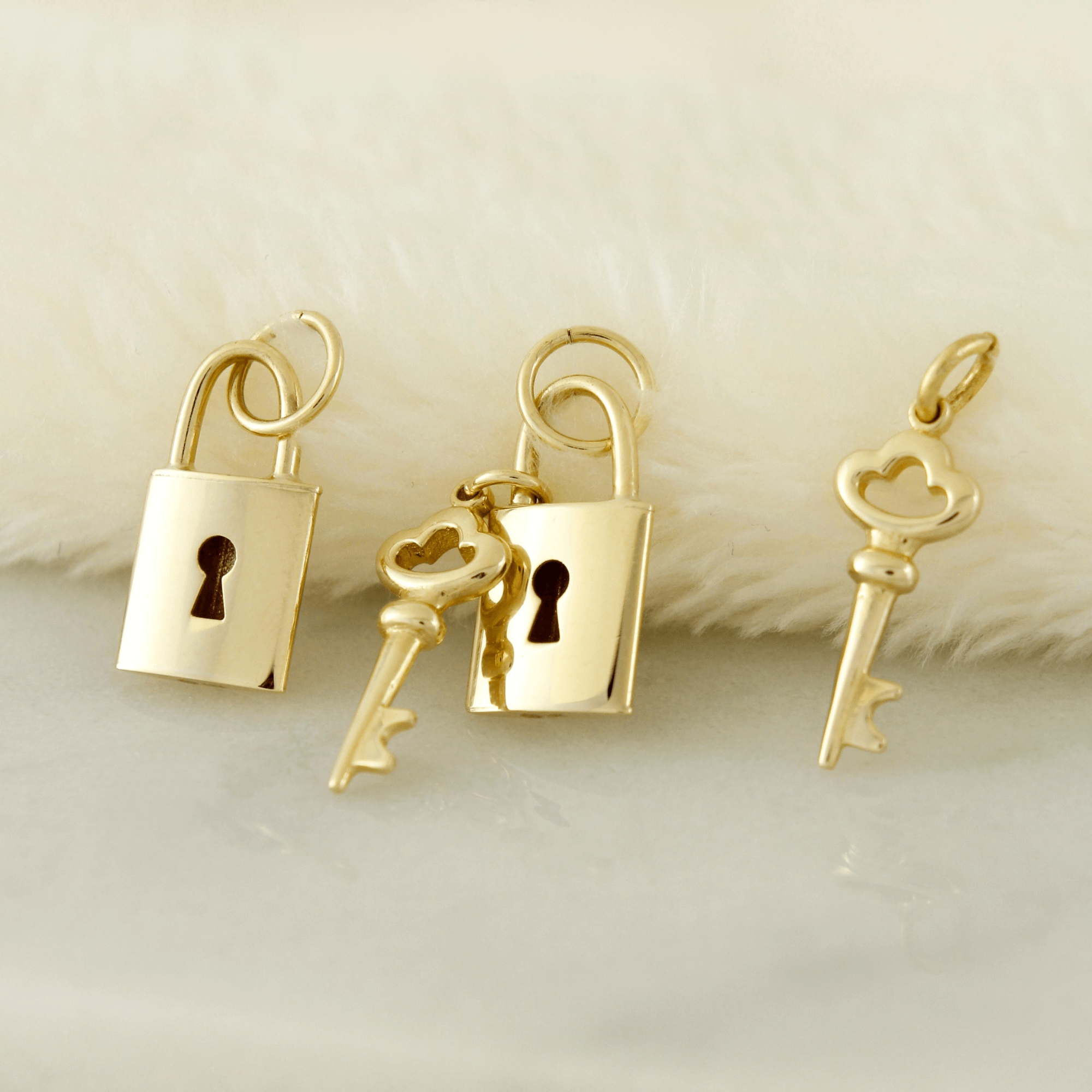 10k Solid Gold Lock Key Charm Pendant Serena Sparkles