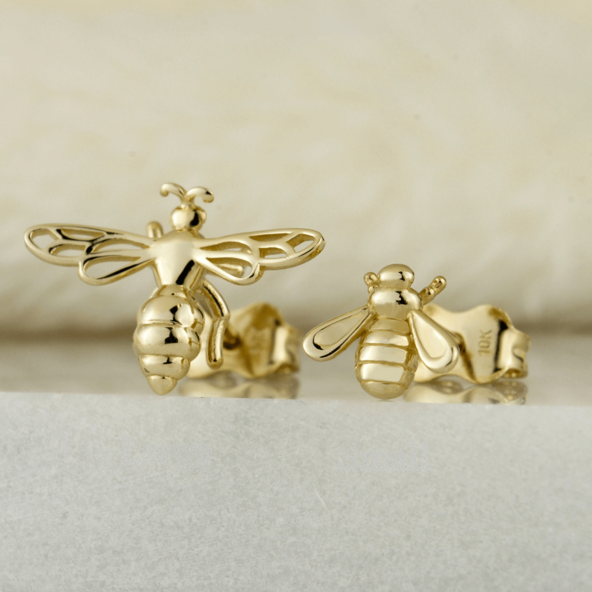 10K Solid Gold Bee Ear Stud Earrings Serena Sparkles