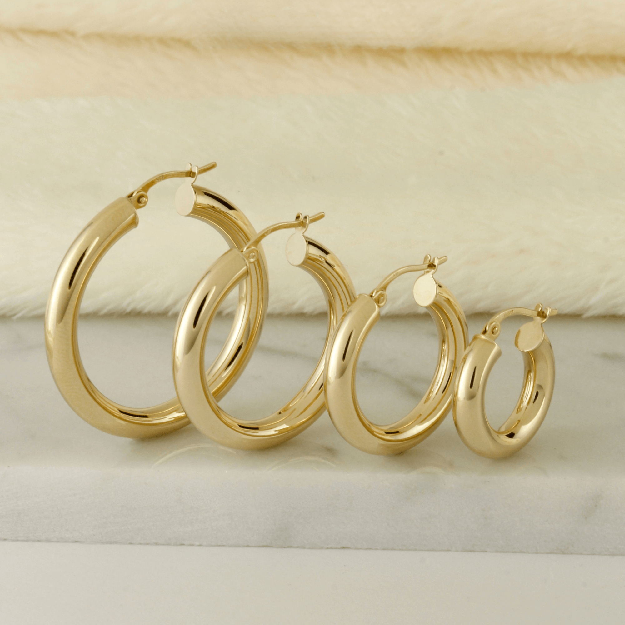 10k Solid Gold Classic Hoop Earrings 4mm Tube Serena Sparkles