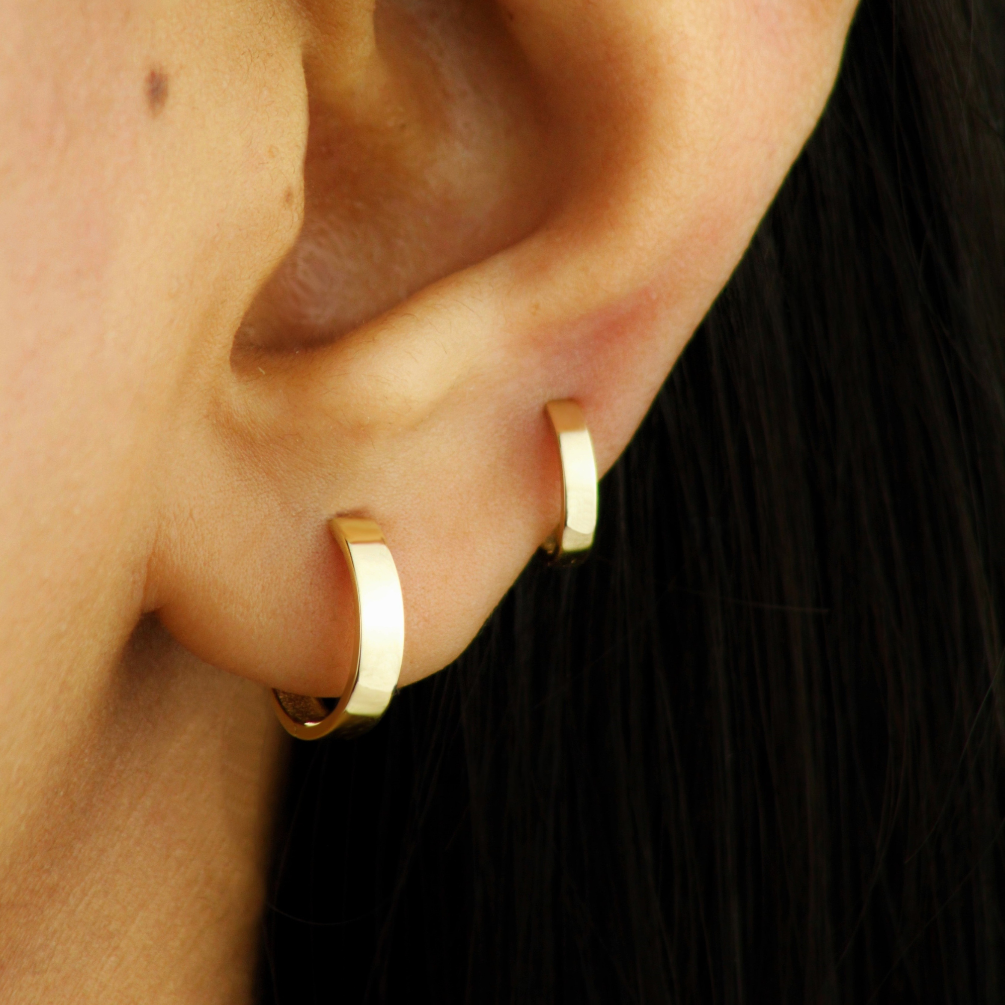 10k Solid Gold Flat Huggie Earrings - Serena Sparkles