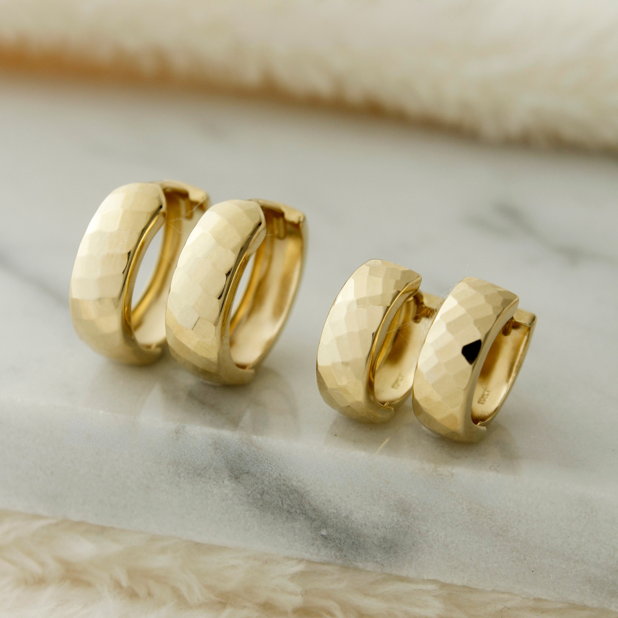 10k Solid Gold Hammered Huggie Earrings - Serena Sparkles