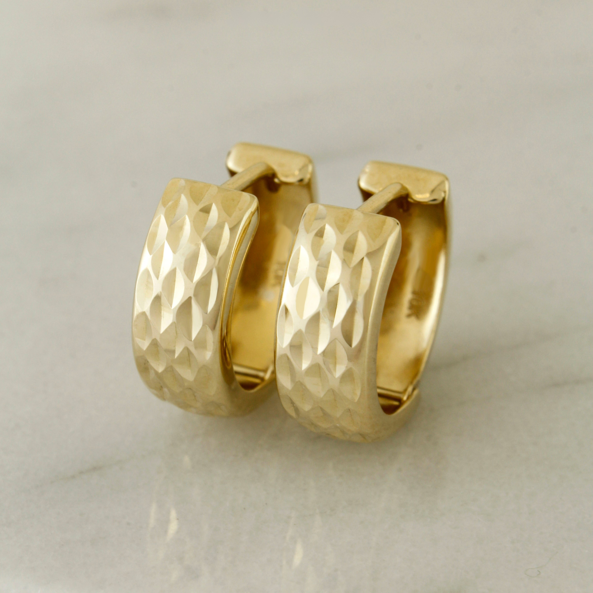 10k Solid Gold Textured Huggie Hoop Earrings - Serena Sparkles