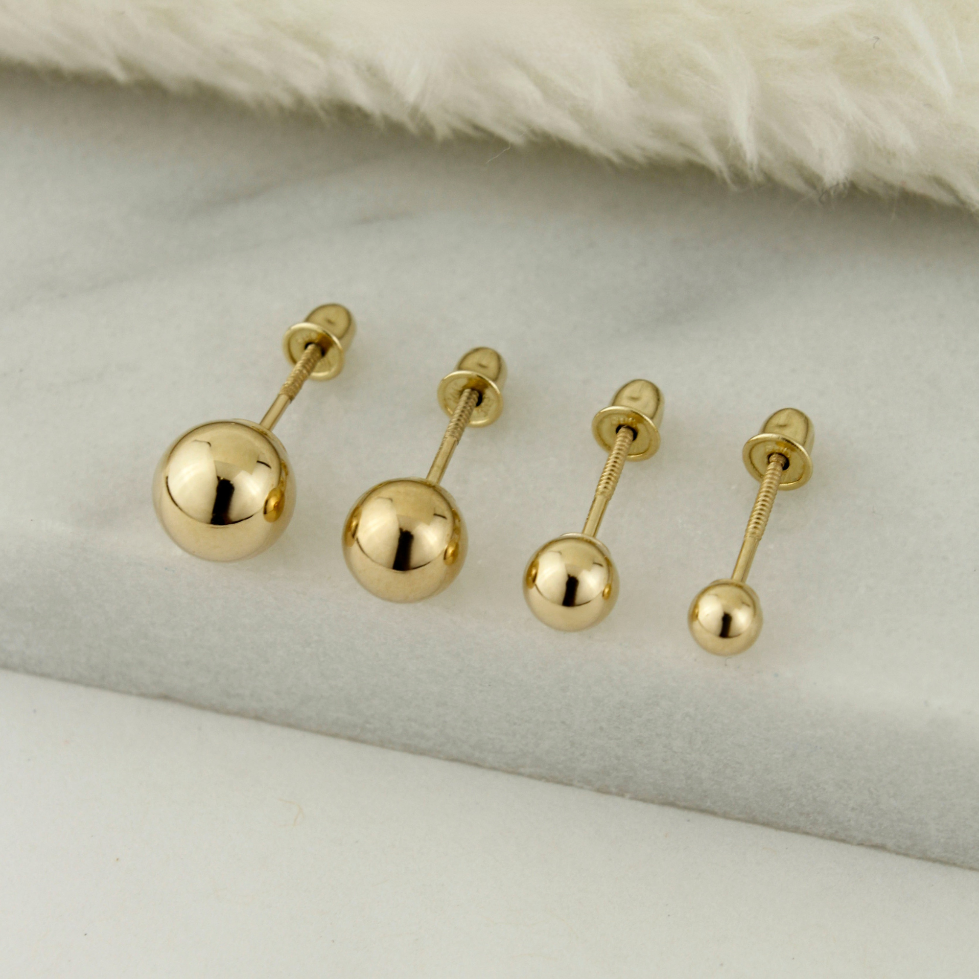 14K Solid Gold Ball Screw Back Earrings