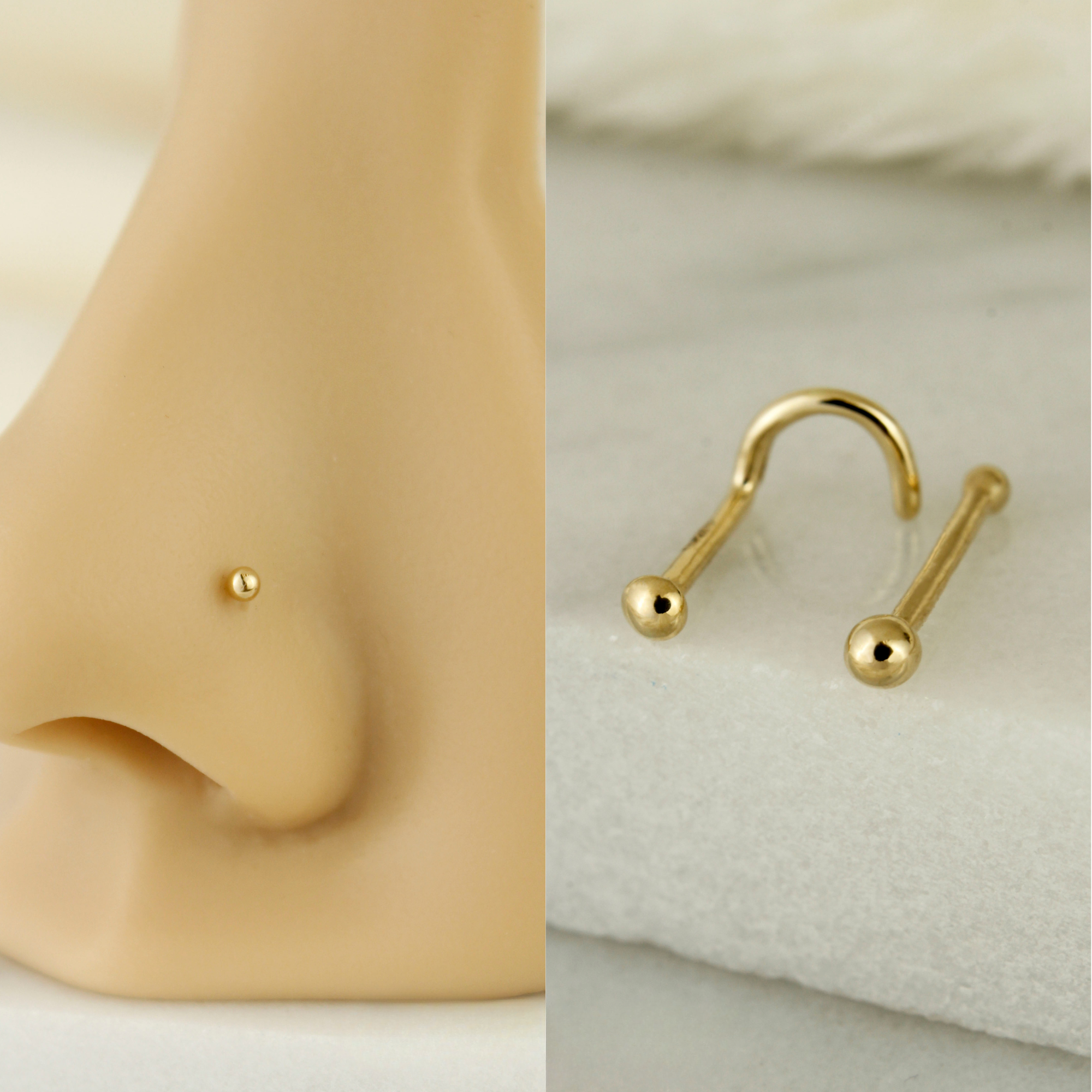 14k Solid Gold Ball Nose Stud - Serena Sparkles