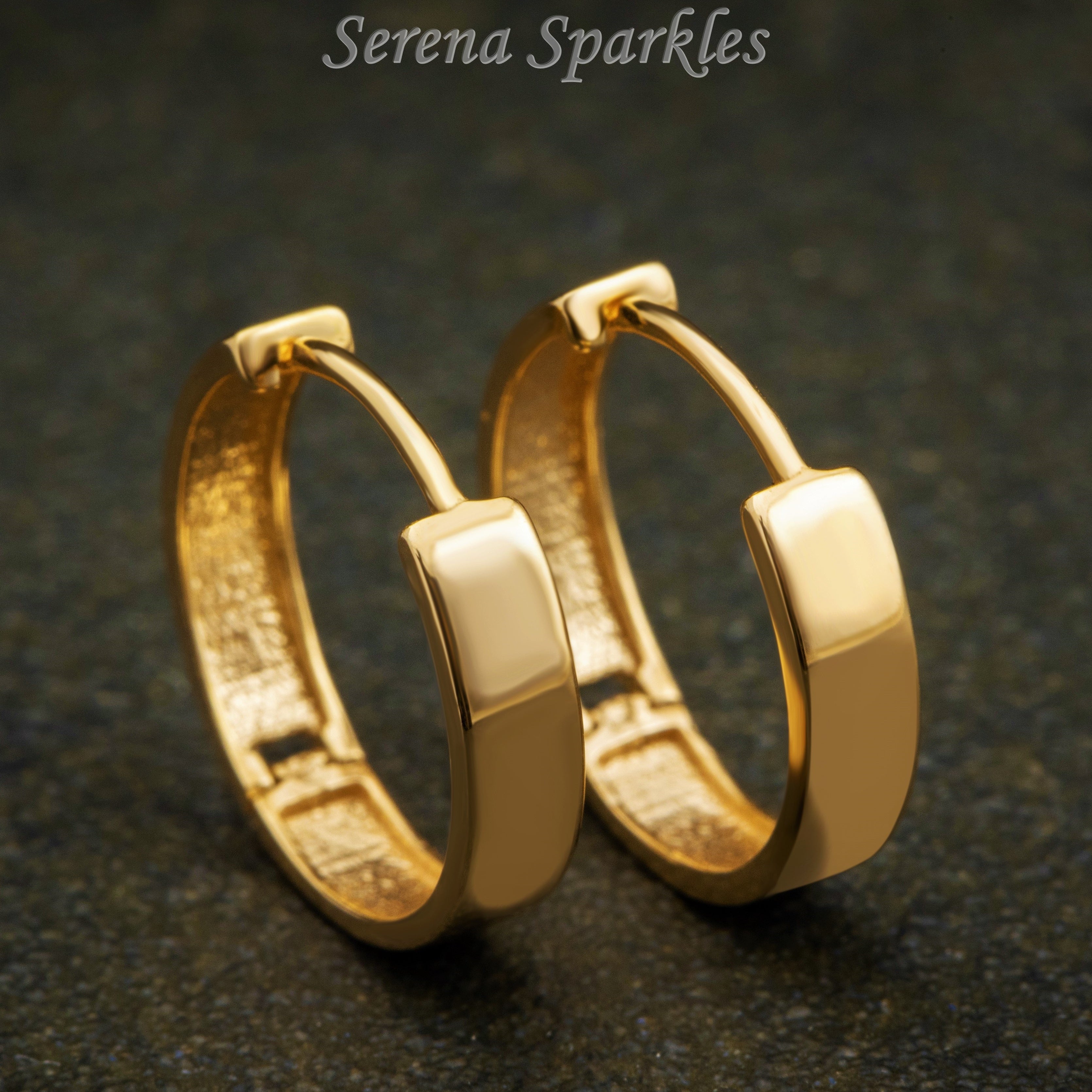 10k Solid Gold Flat Huggie Earrings - Serena Sparkles