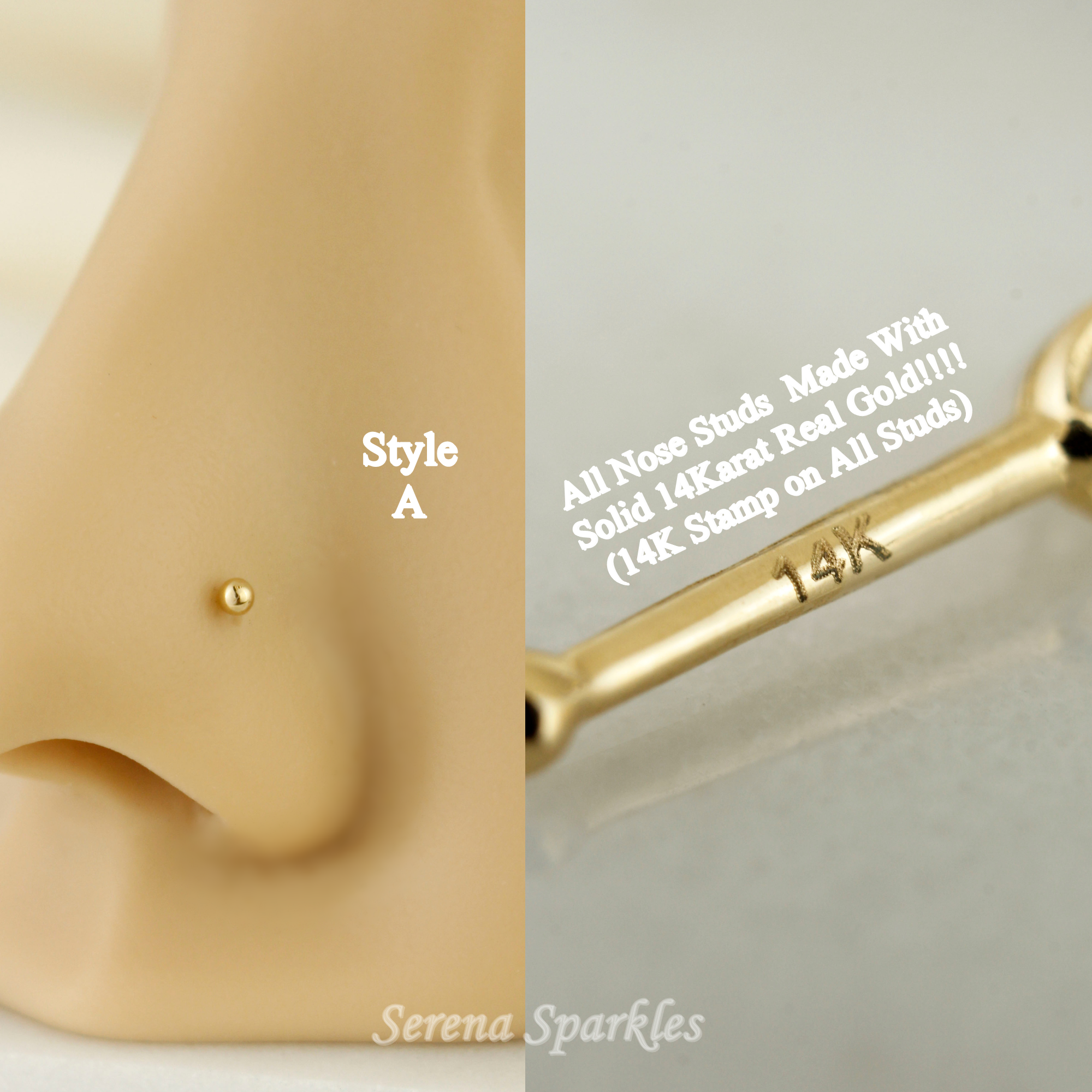 14k Solid Gold 20G Nose Stud - Serena Sparkles