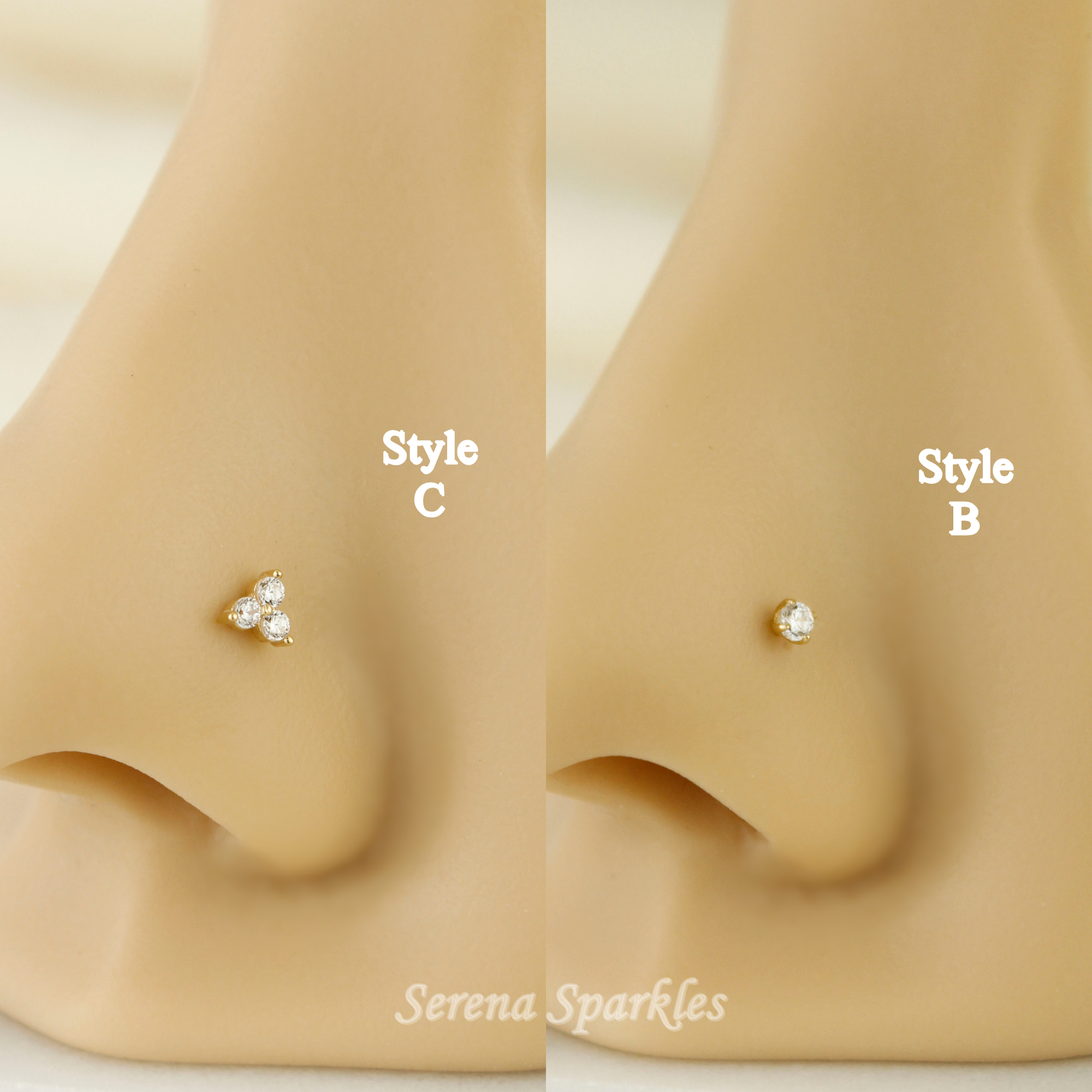 14k Solid Gold 20G Nose Stud - Serena Sparkles