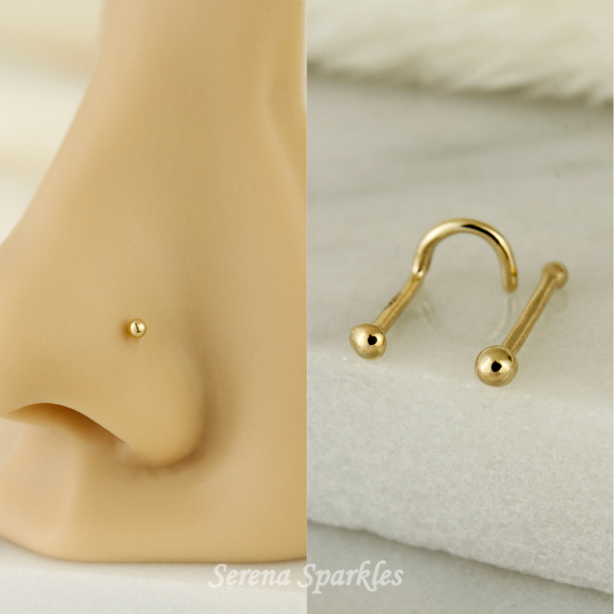 14k Solid Gold Ball Nose Stud - Serena Sparkles