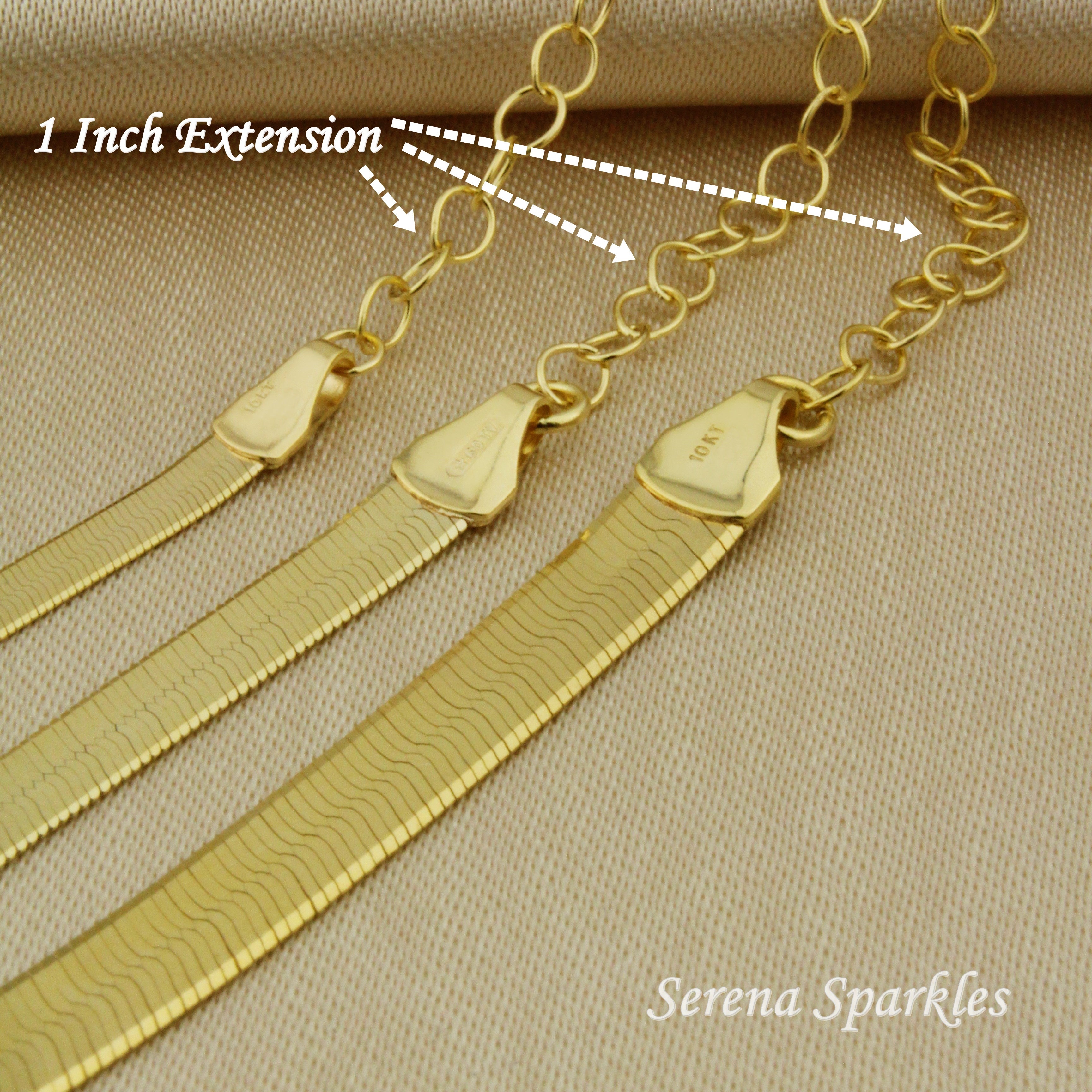 10K Solid Gold Herringbone Chain Anklet - Serena Sparkles