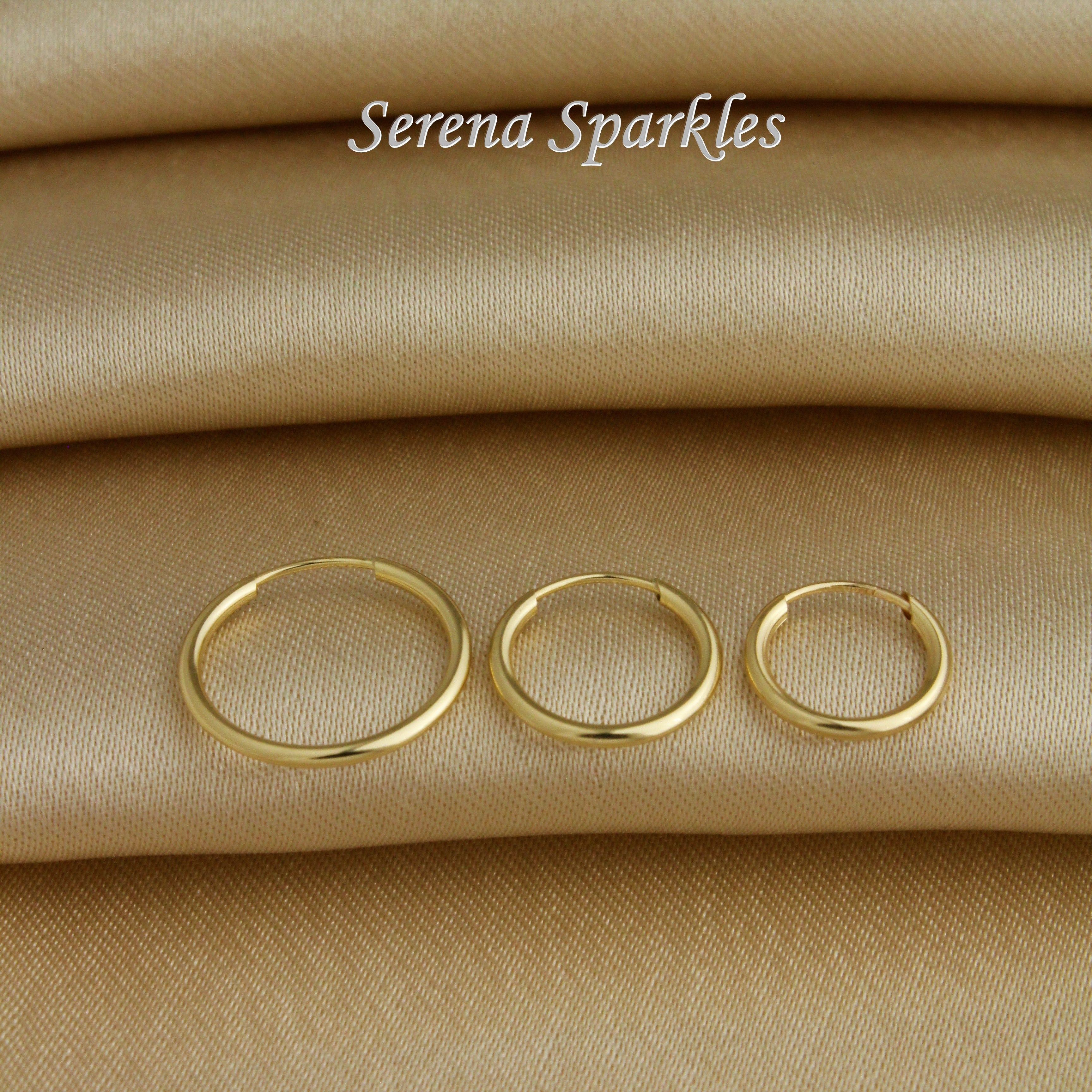 14k Solid Gold Small Sleeper Hoops - Serena Sparkles