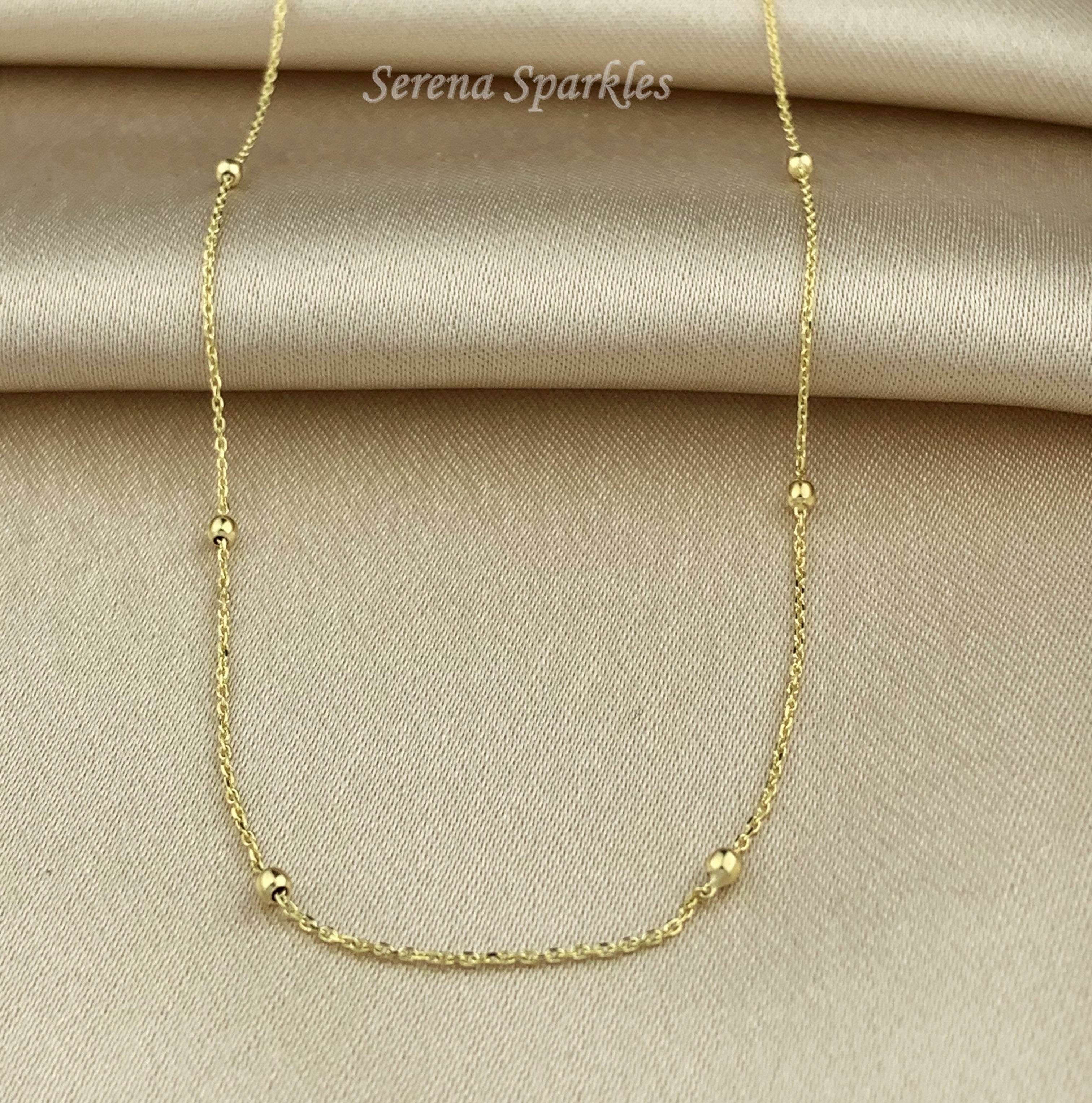 10k Solid Gold Beaded Ball Chain Necklace - Serena Sparkles