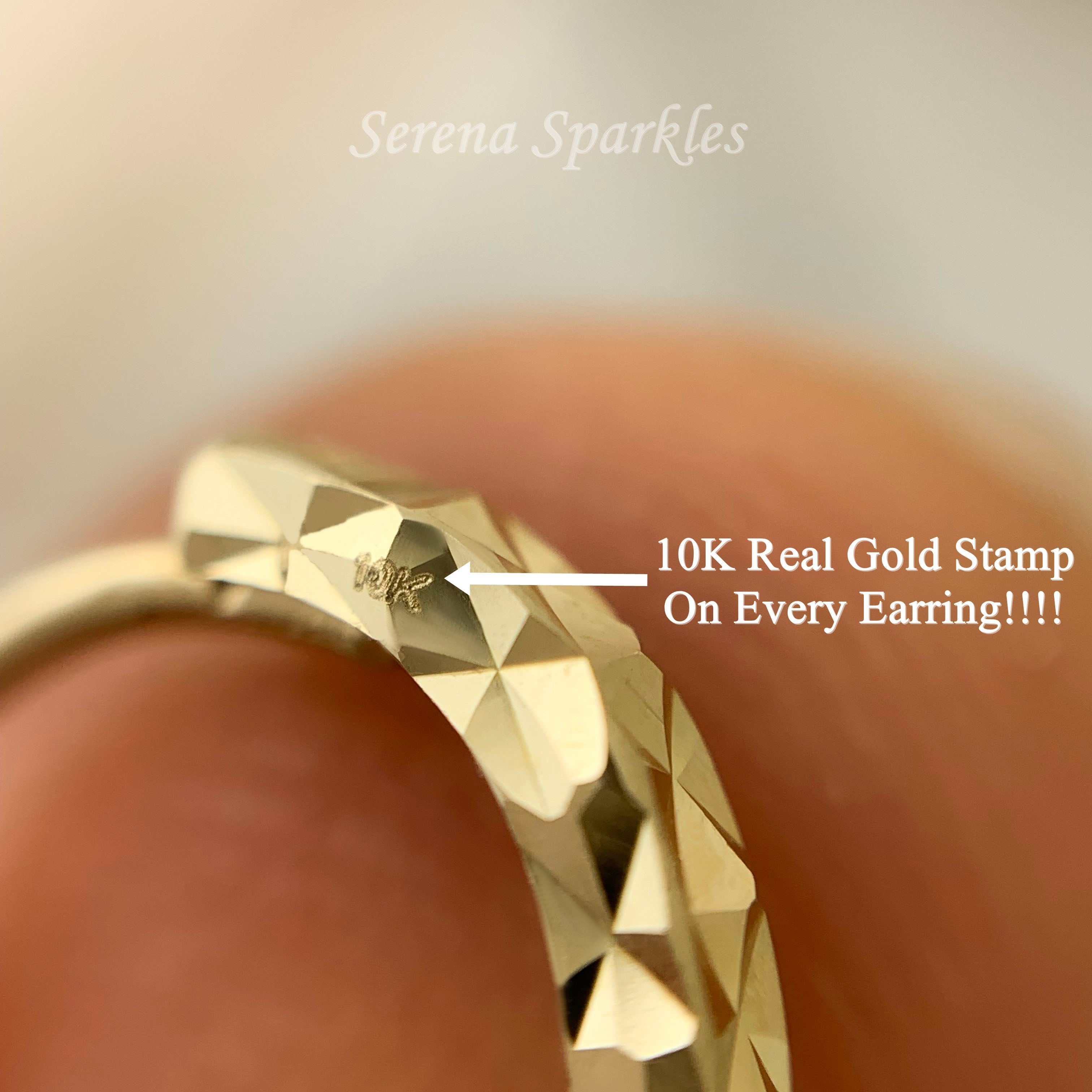 10k Solid Gold Diamond Cut Huggie Earrings - Serena Sparkles