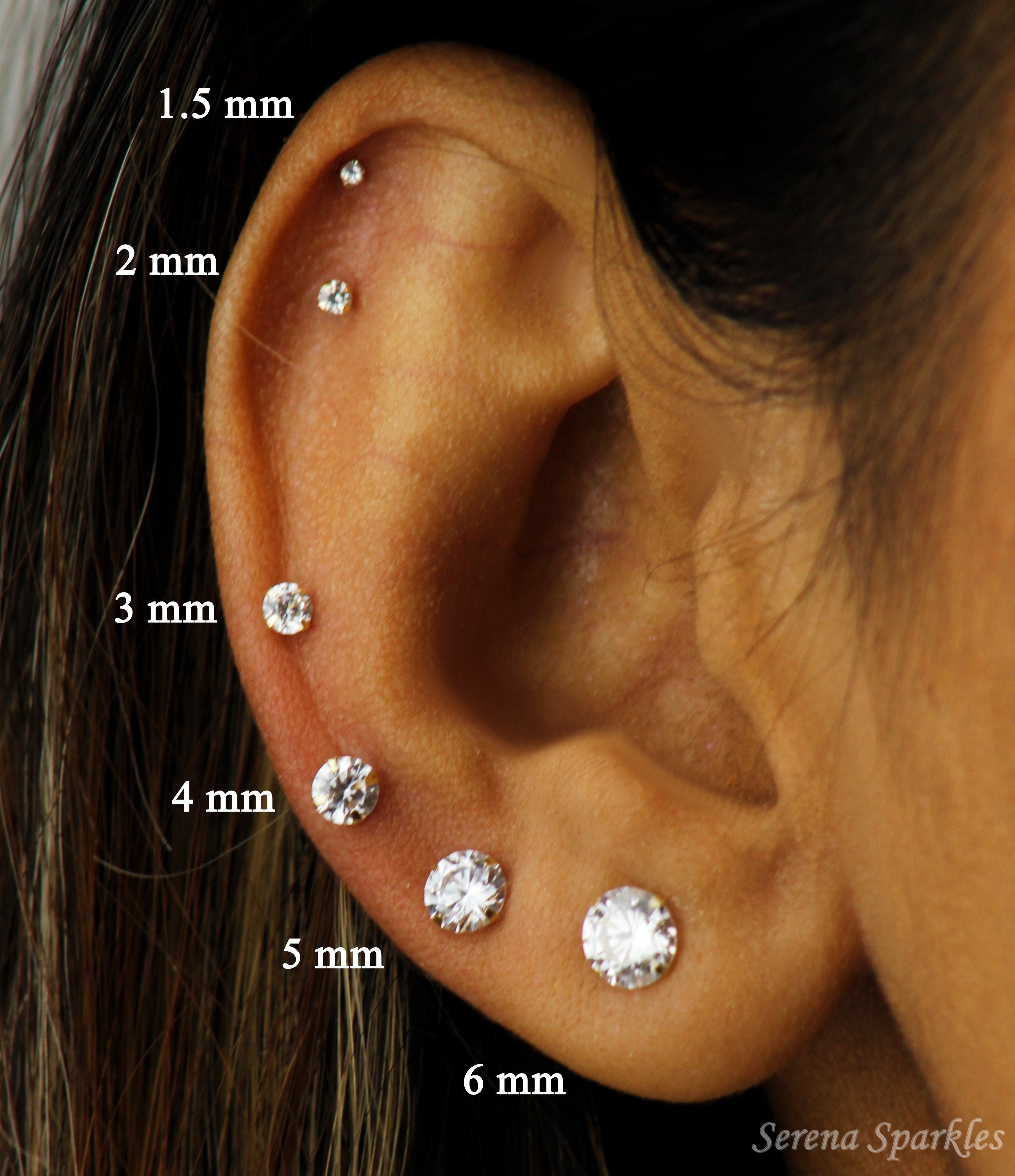 14k Solid Gold CZ Ear Studs Prong Set - Push Backs - Serena Sparkles