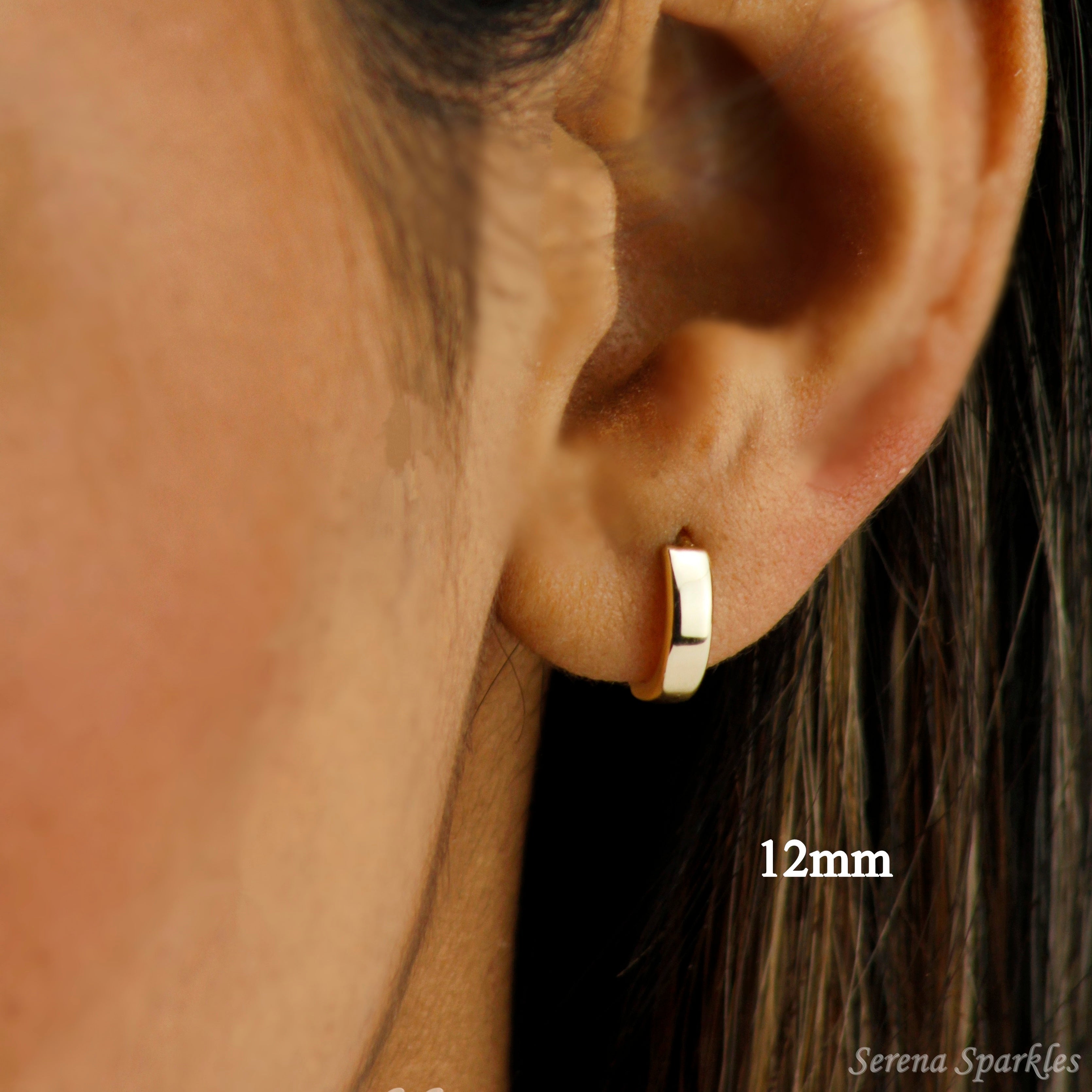 10k Solid Gold Plain Huggie Earrings - Serena Sparkles