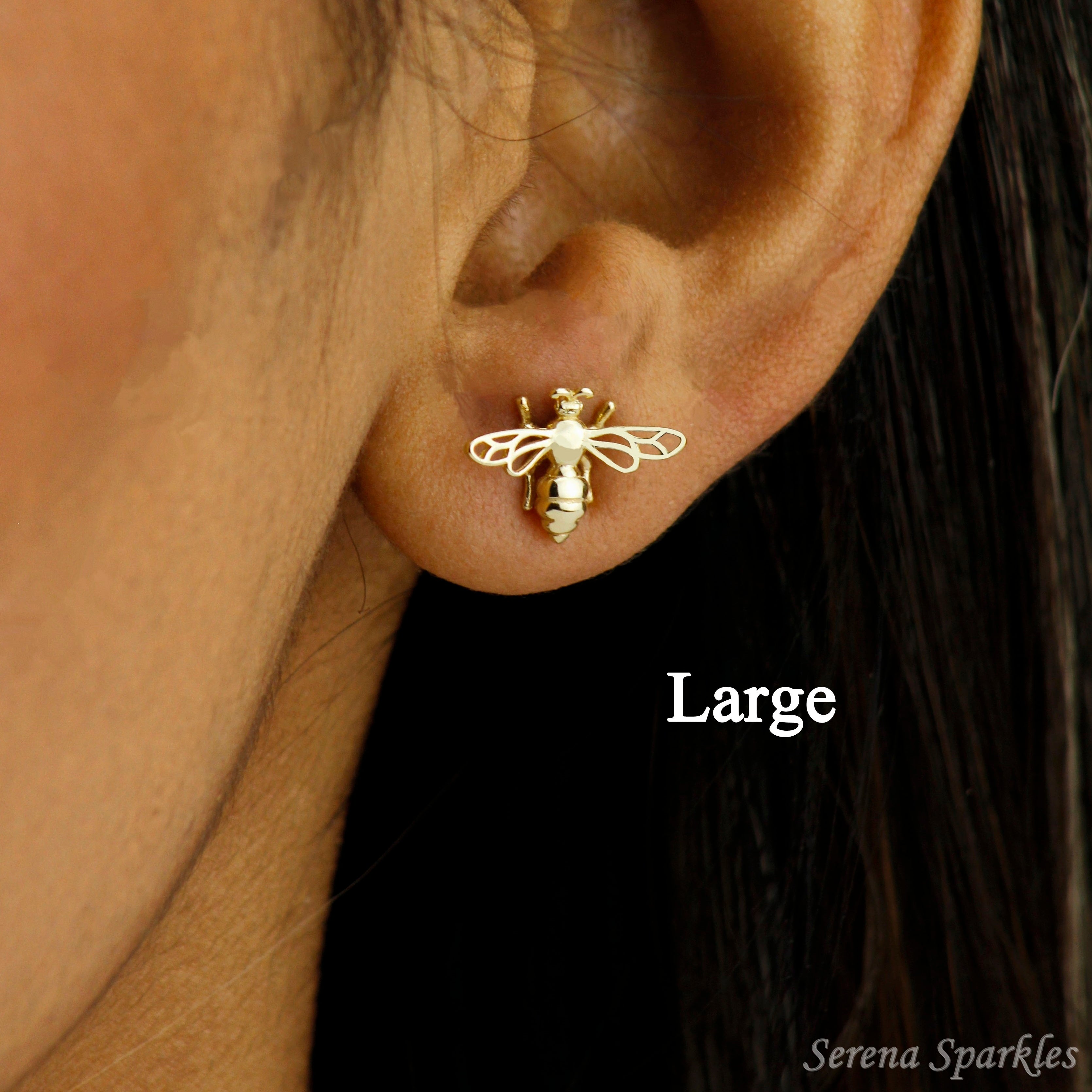 10k Solid Gold Bee Ear Stud Earrings - Serena Sparkles