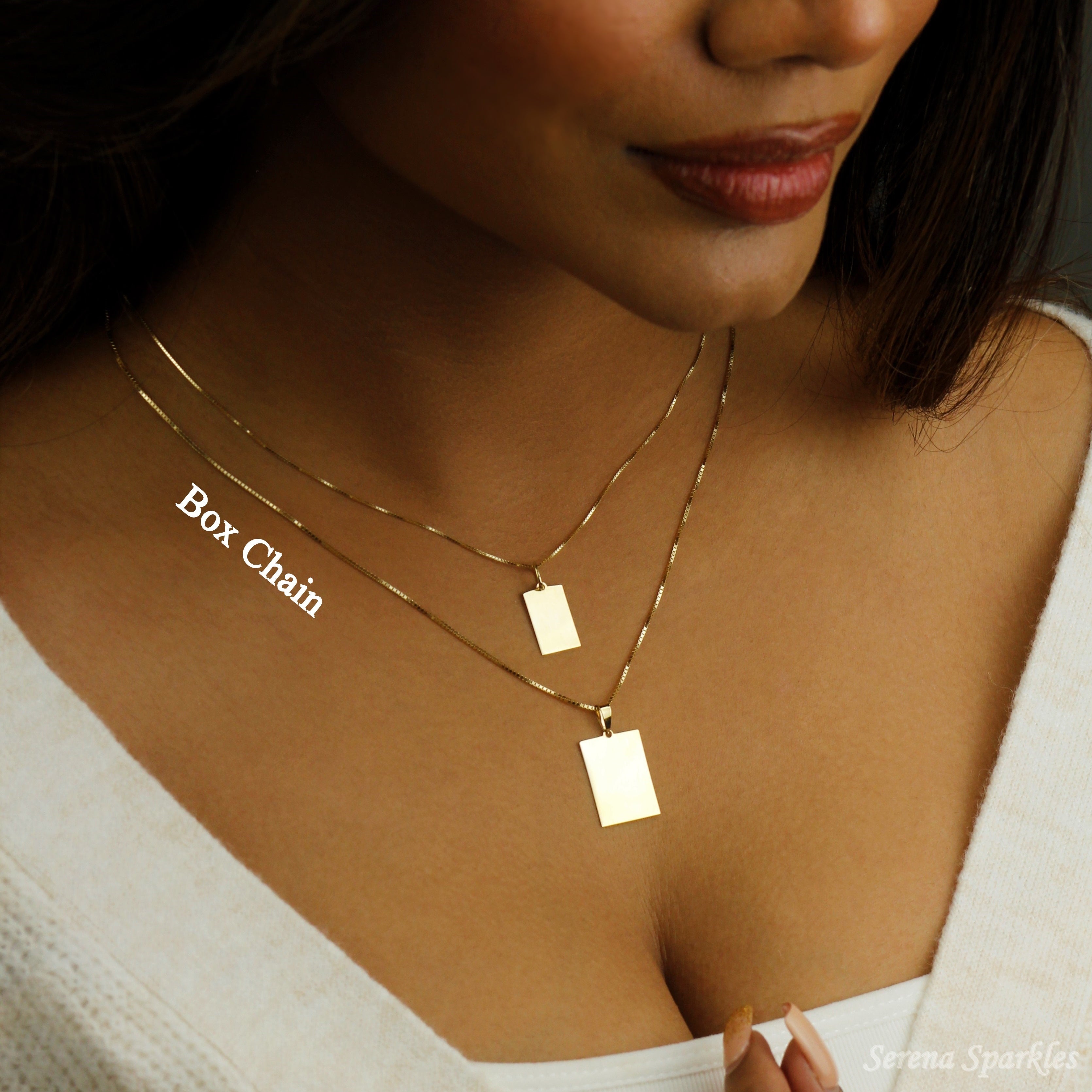 10k Solid Gold Engravable Tag Necklace (Canva) - Serena Sparkles